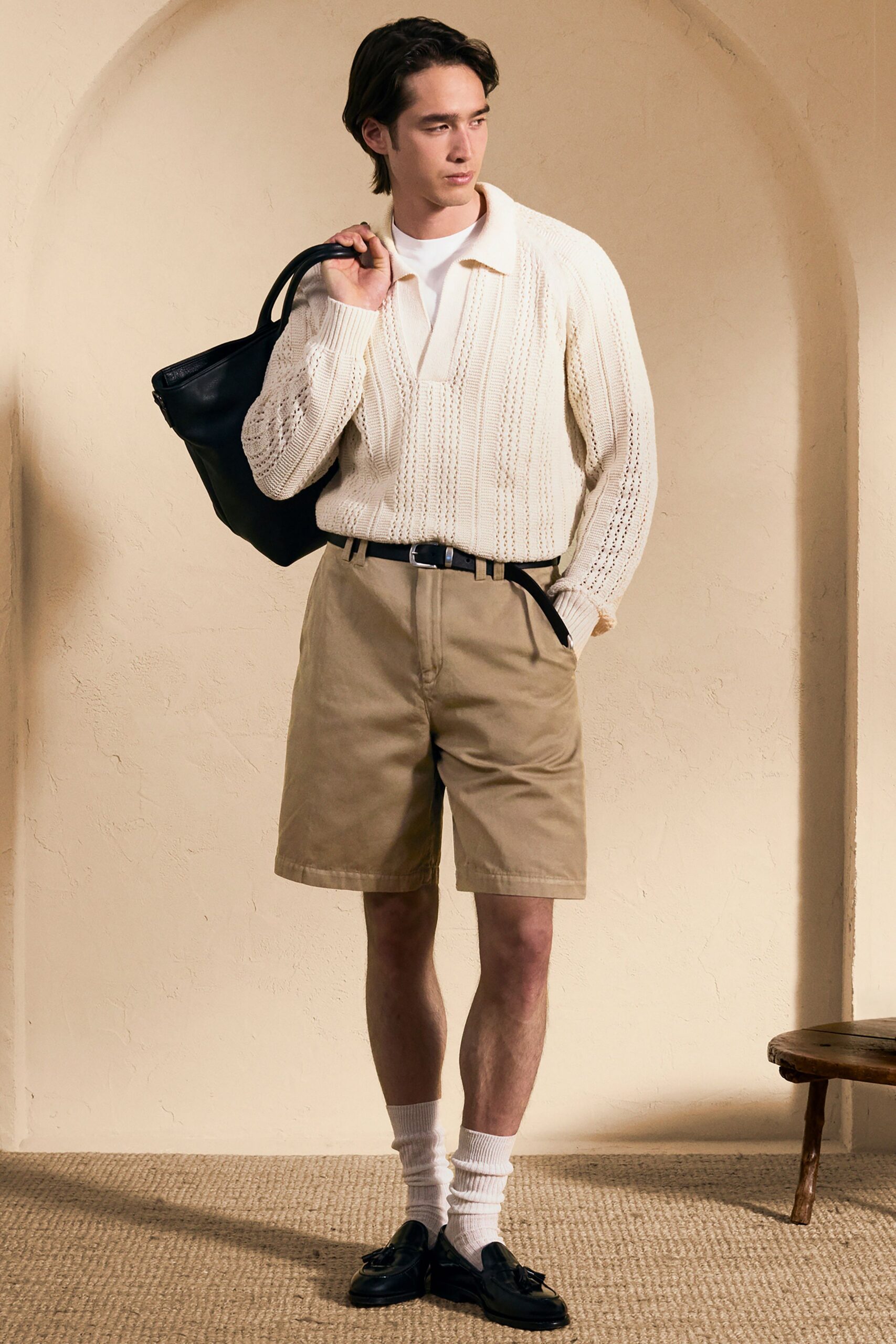 white cotton long-sleeve collared relaxed sweater