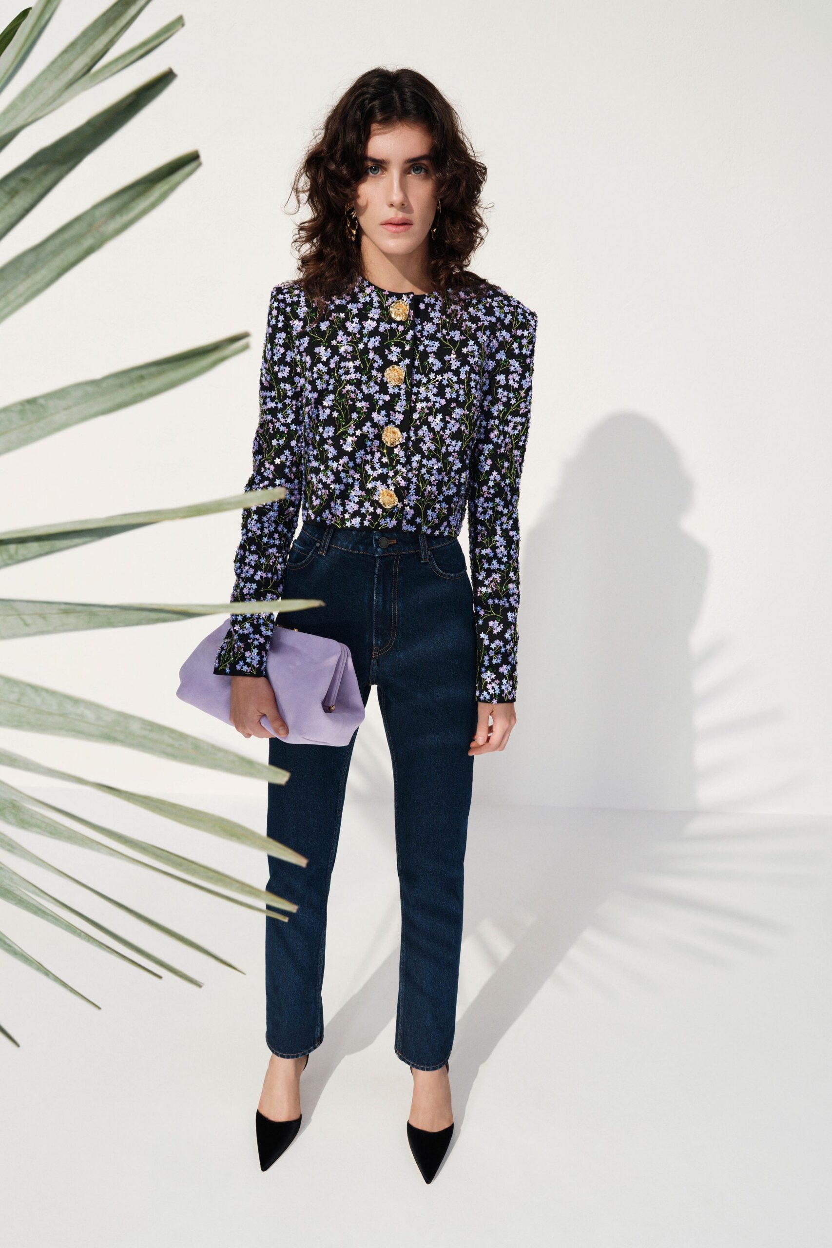 blue denim slim straight-leg pants