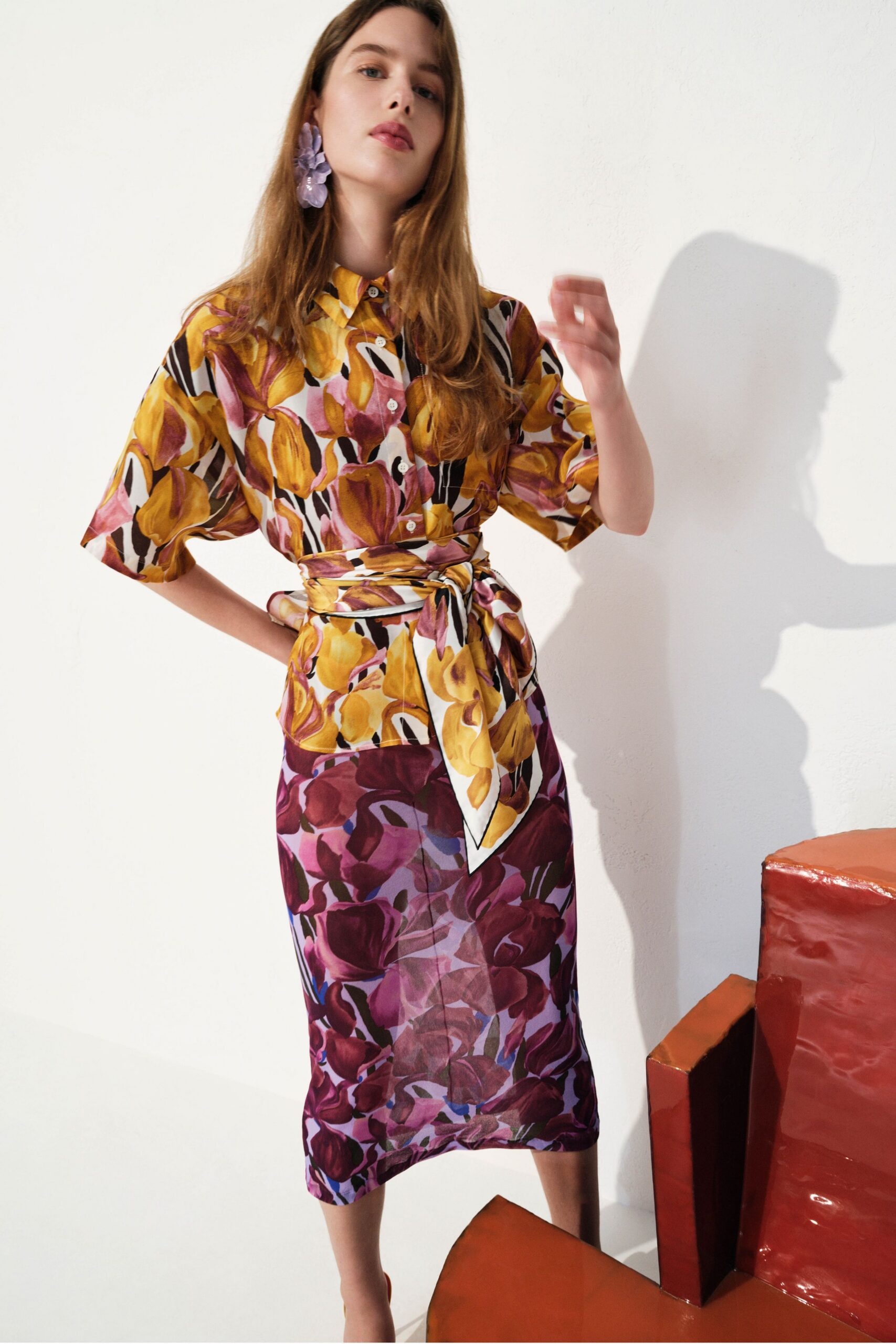floral silk shirt-dress