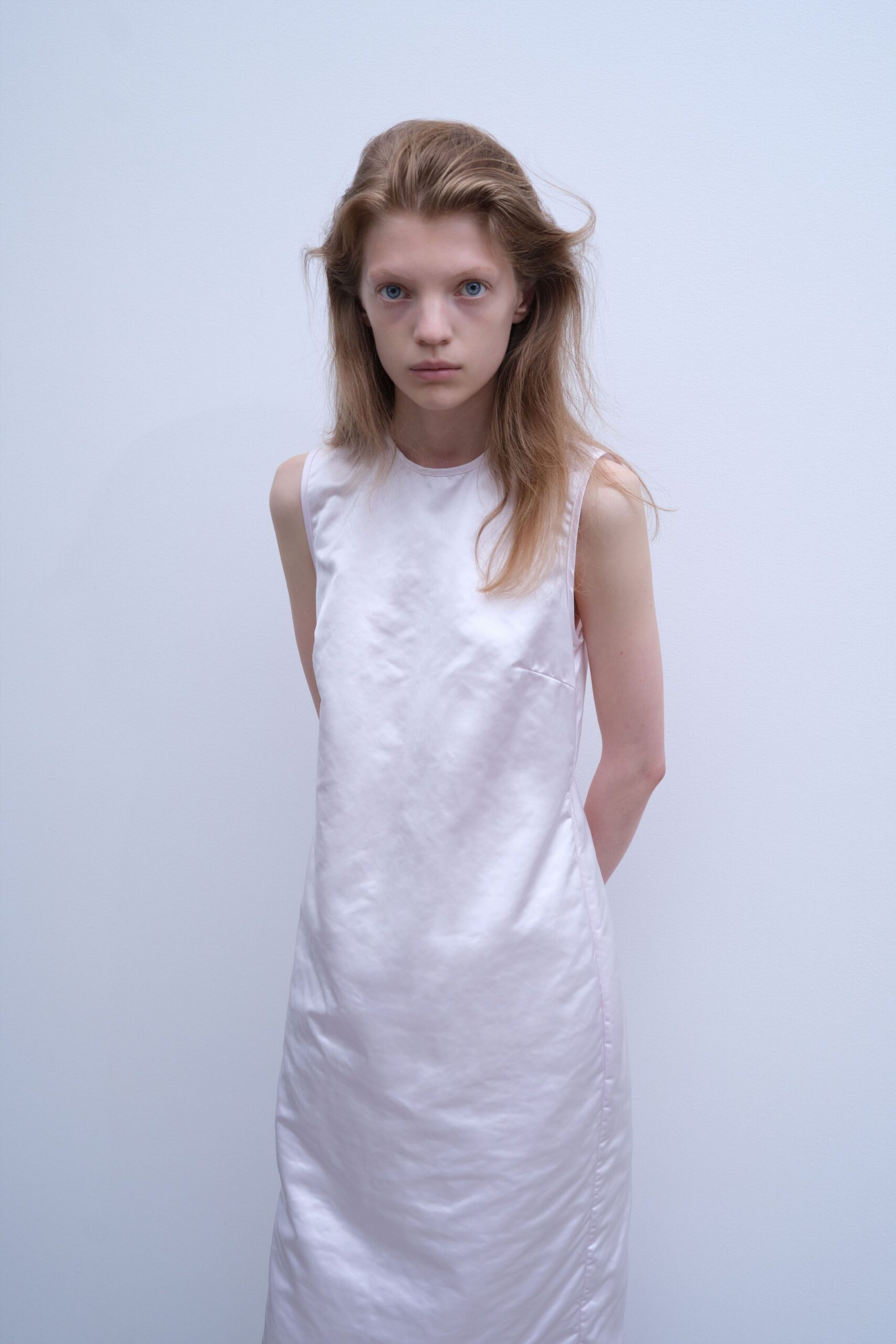 fitted pink silk midi dress