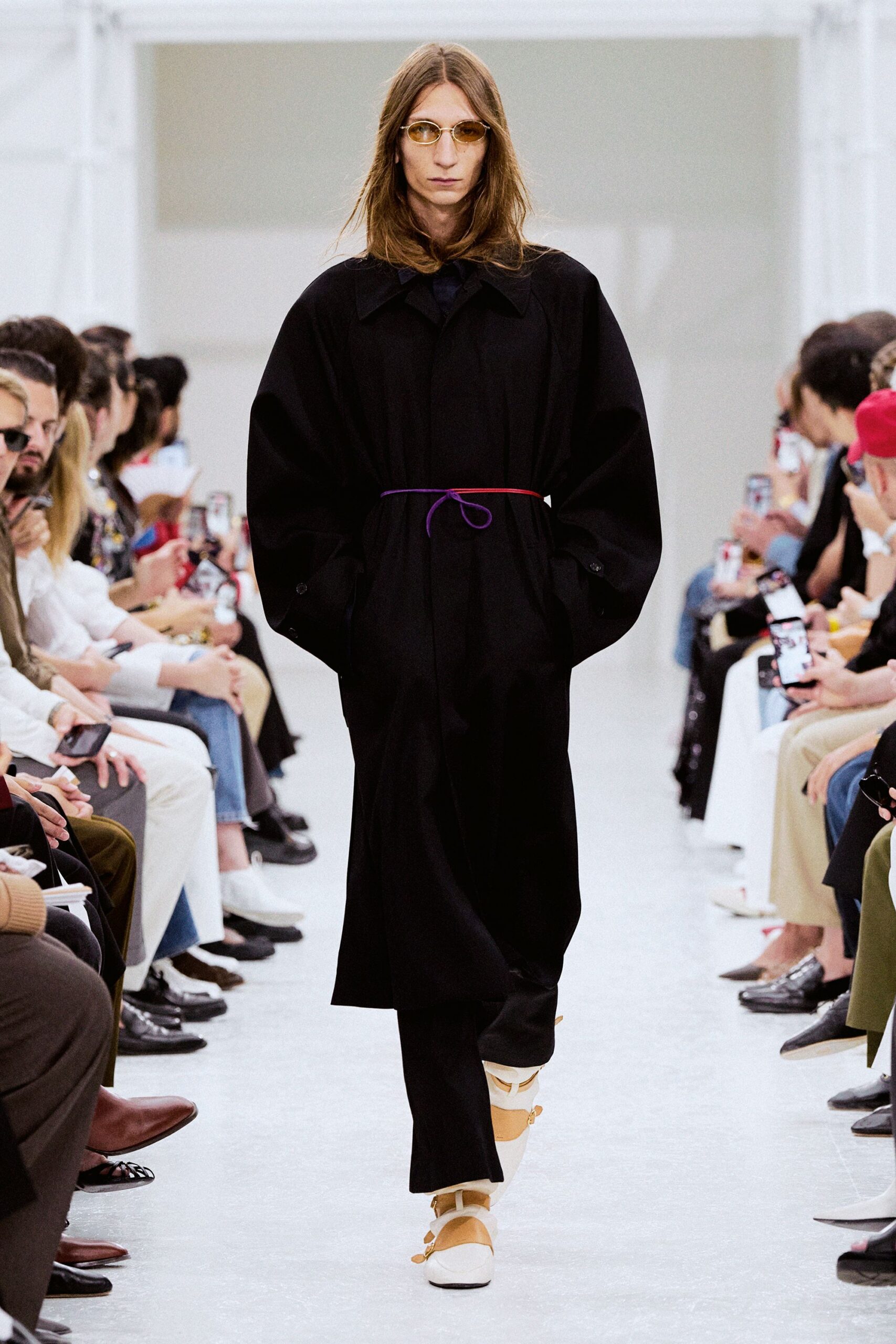 oversized black coat with relaxed pants