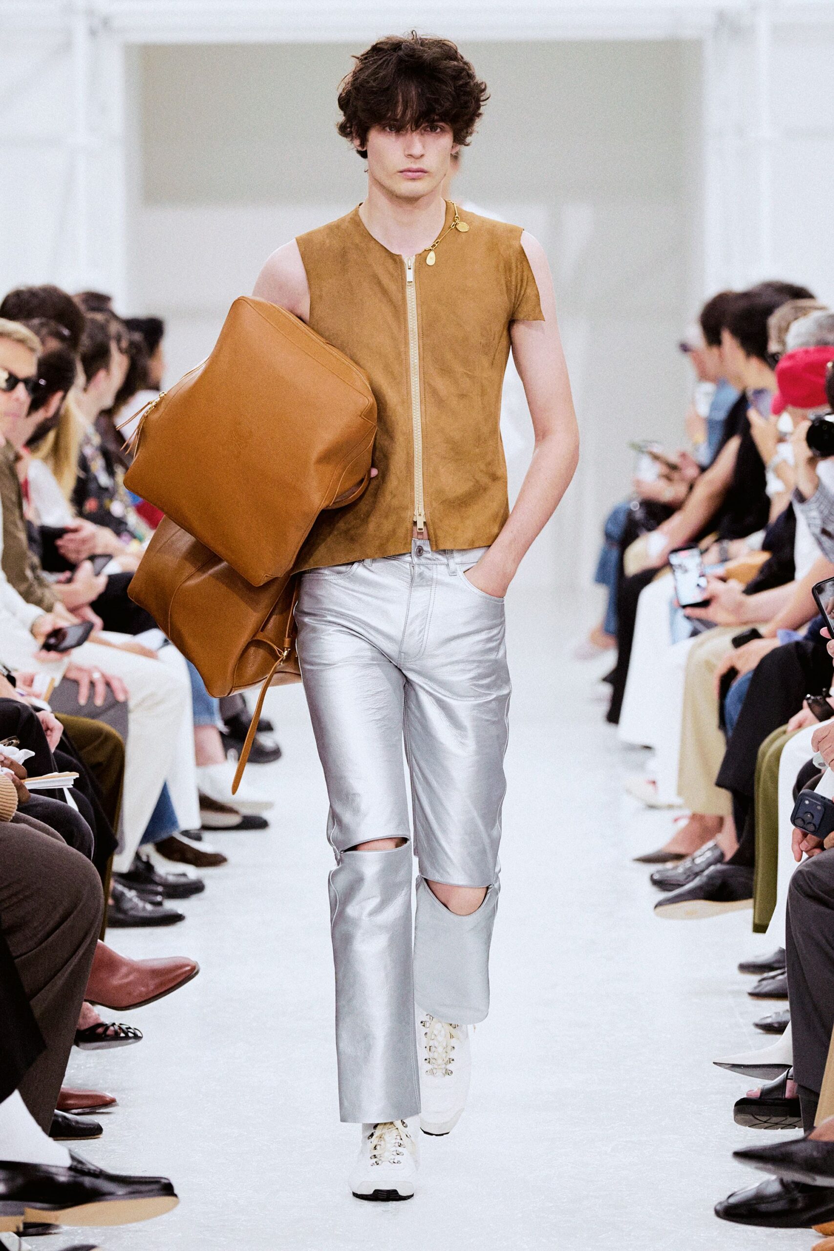 brown suede vest with silver pants