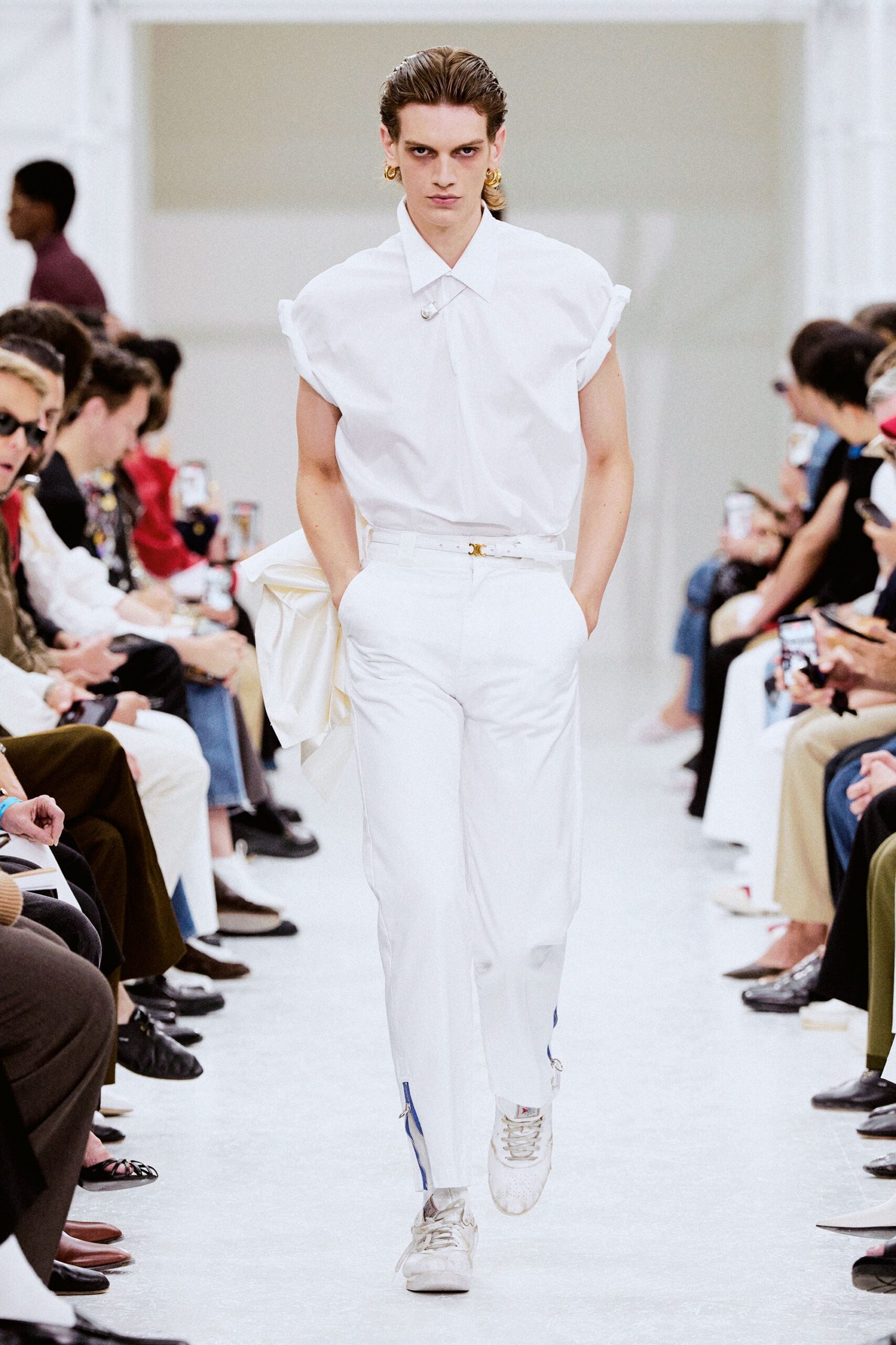 white fitted shirt and pants