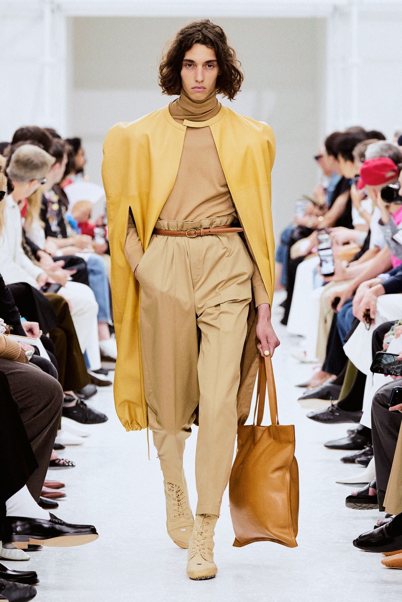yellow silk cape beige outfit
