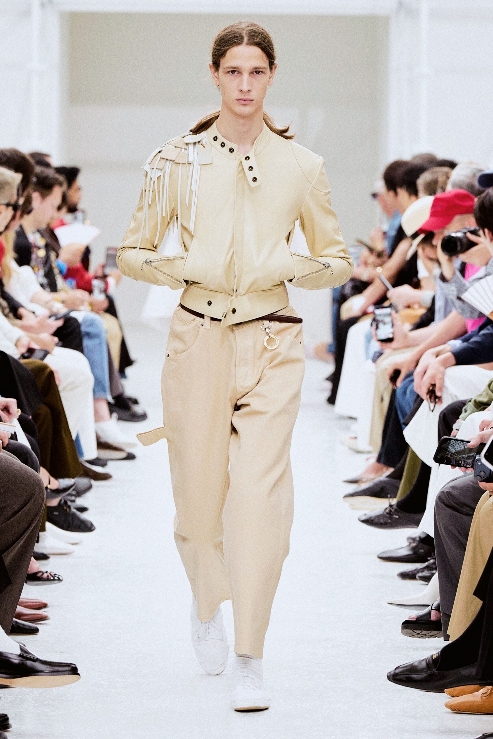 beige leather jacket with fringes