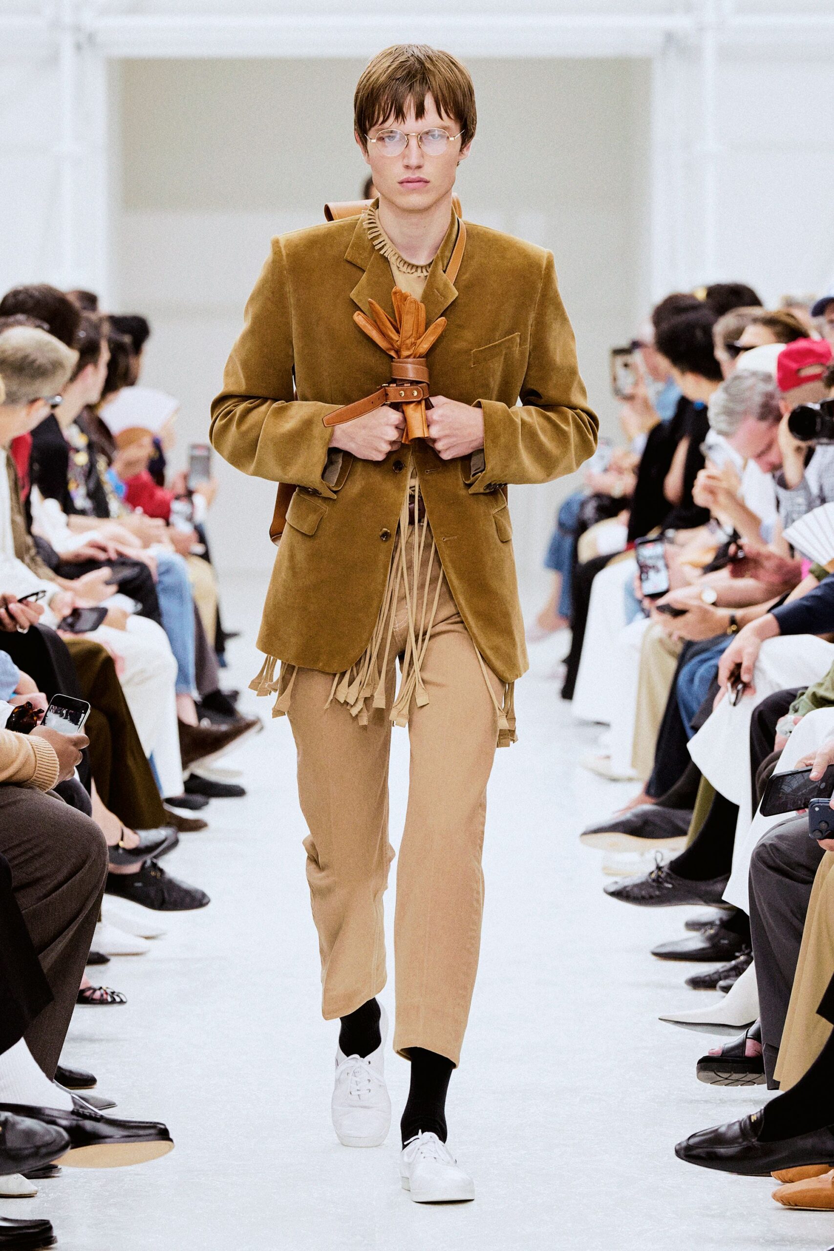 brown velvet blazer with fringes
