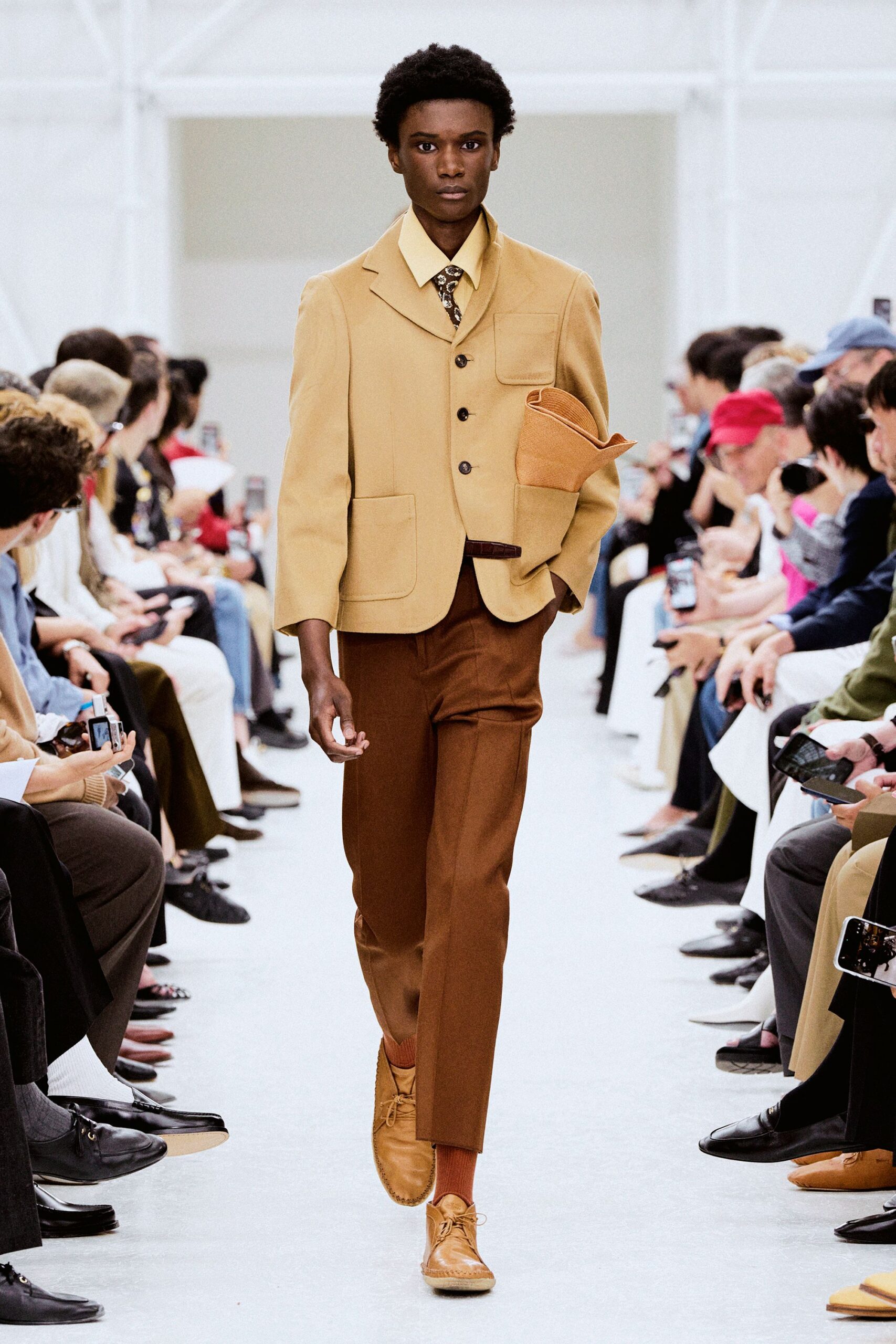 beige tailored blazer with brown pants