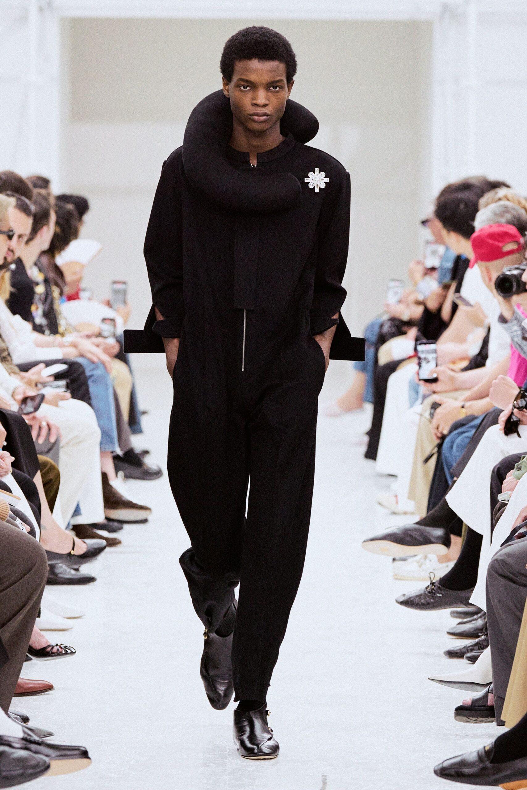 black fitted jumpsuit with collar