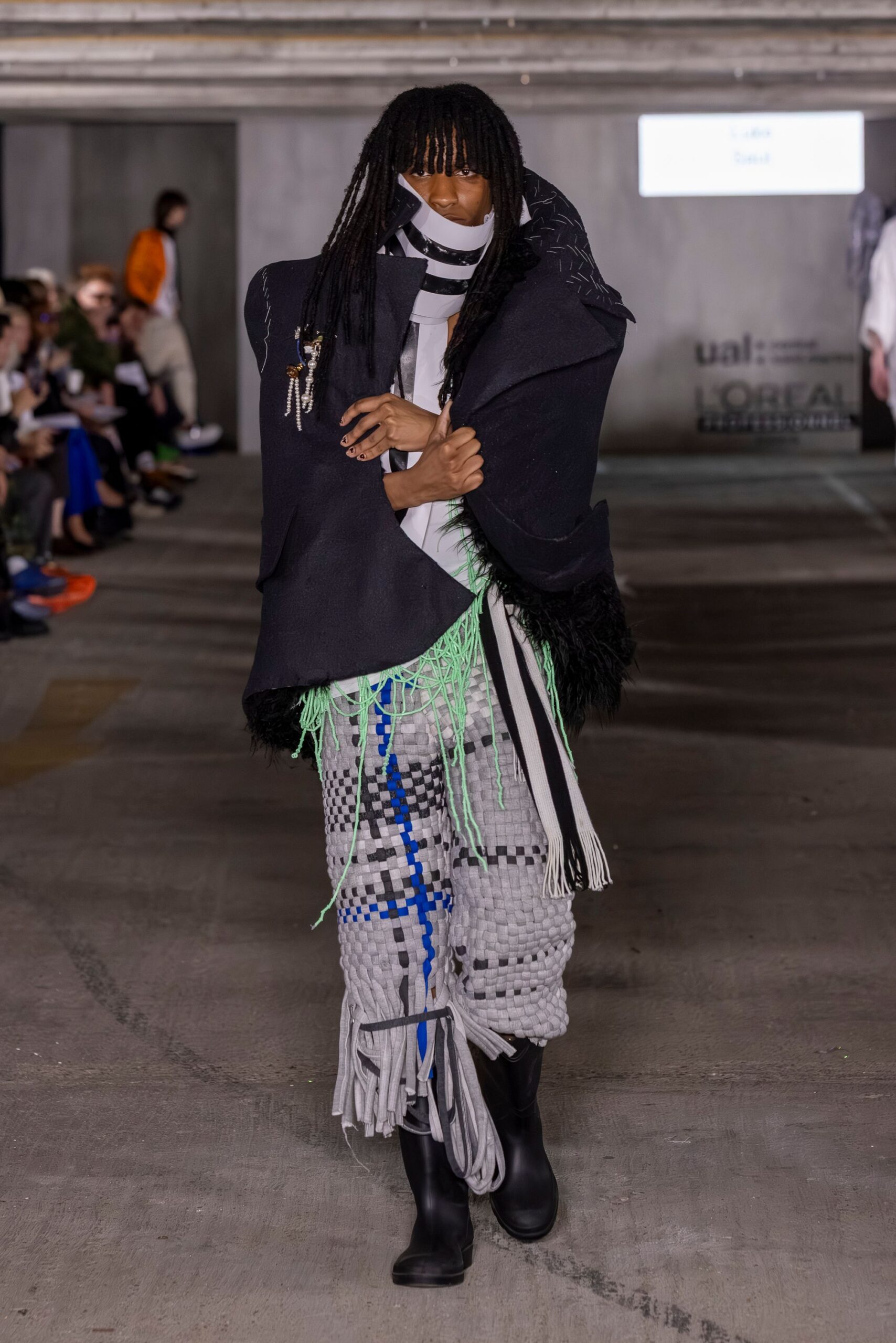 black wool relaxed layered poncho