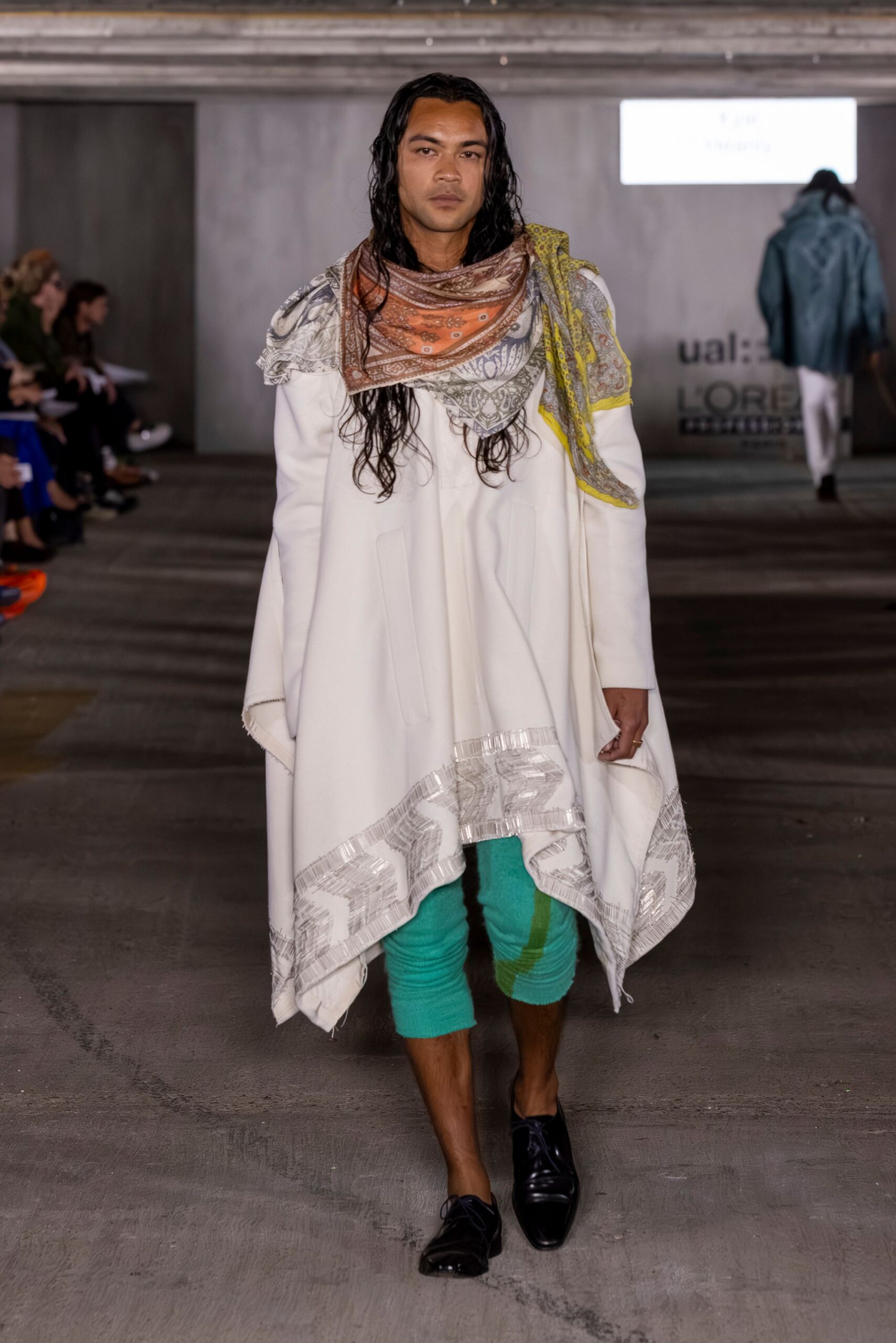 green cotton fitted straight-leg pants