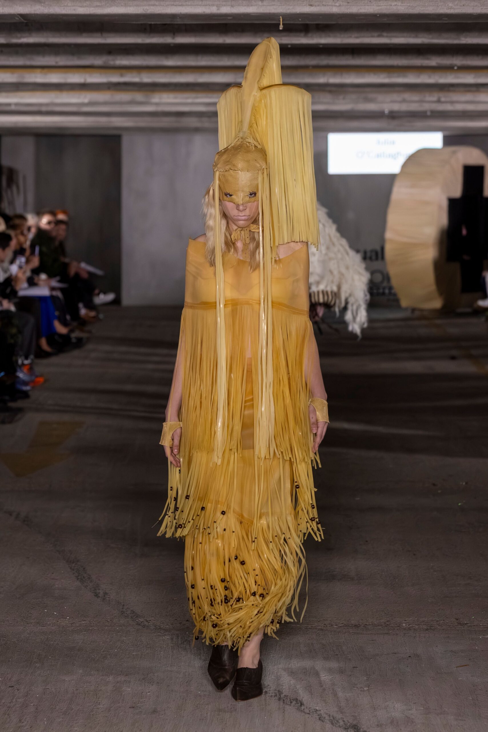 yellow cotton sleeveless fitted fringed maxi dress