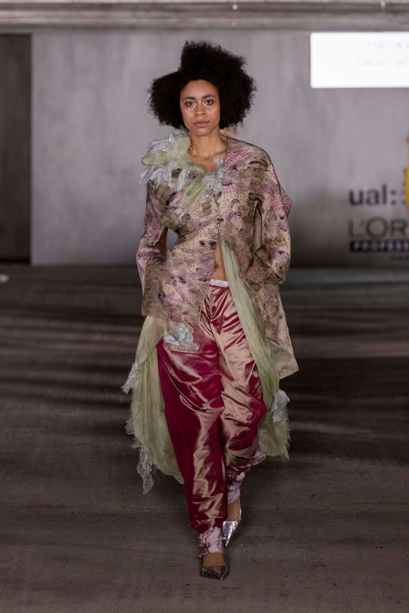 multi silk long-sleeve collared relaxed layered draped jacket