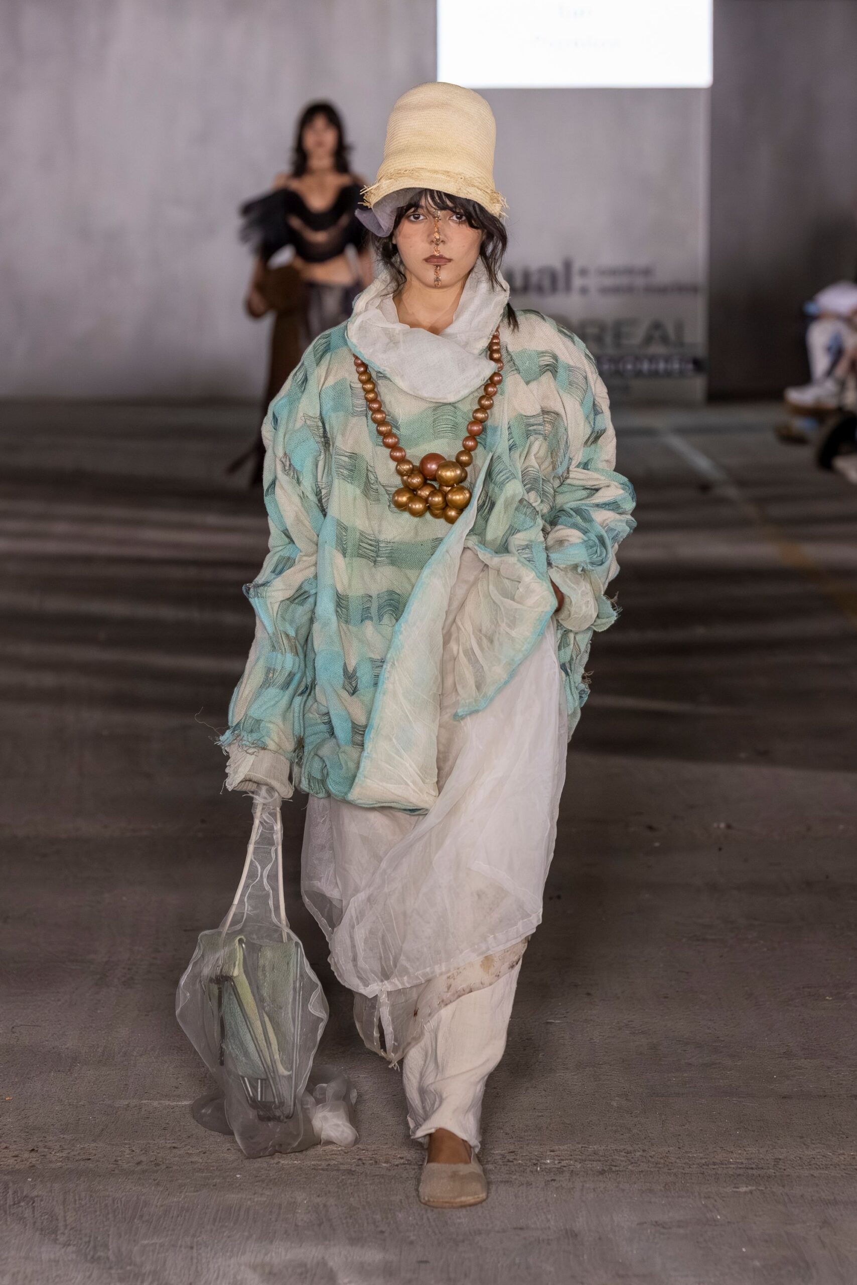 blue cotton oversized layered coat