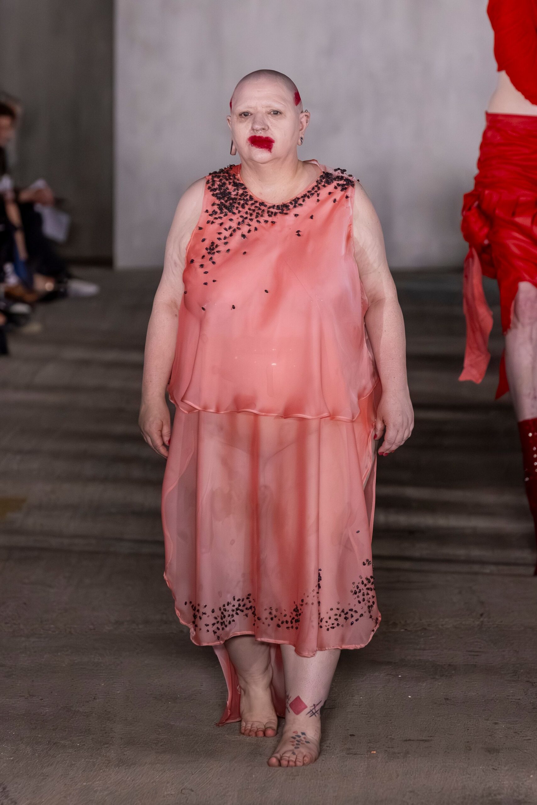 pink layered beaded dress