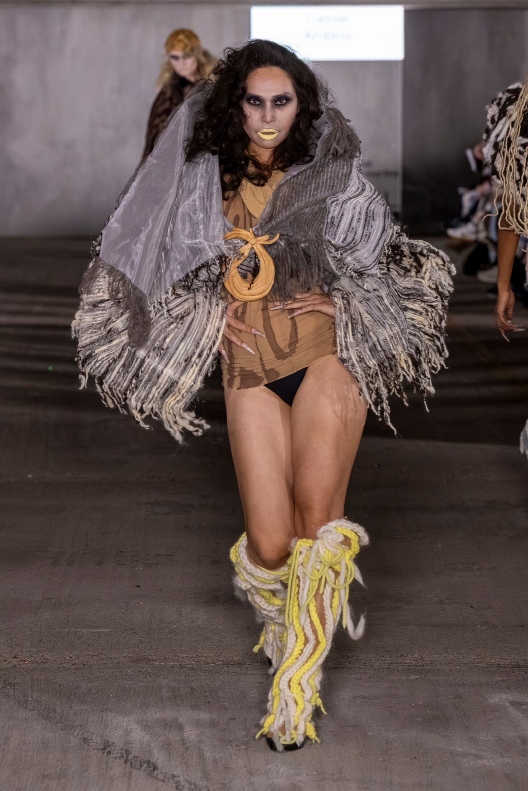 gray fringed poncho with bodysuit
