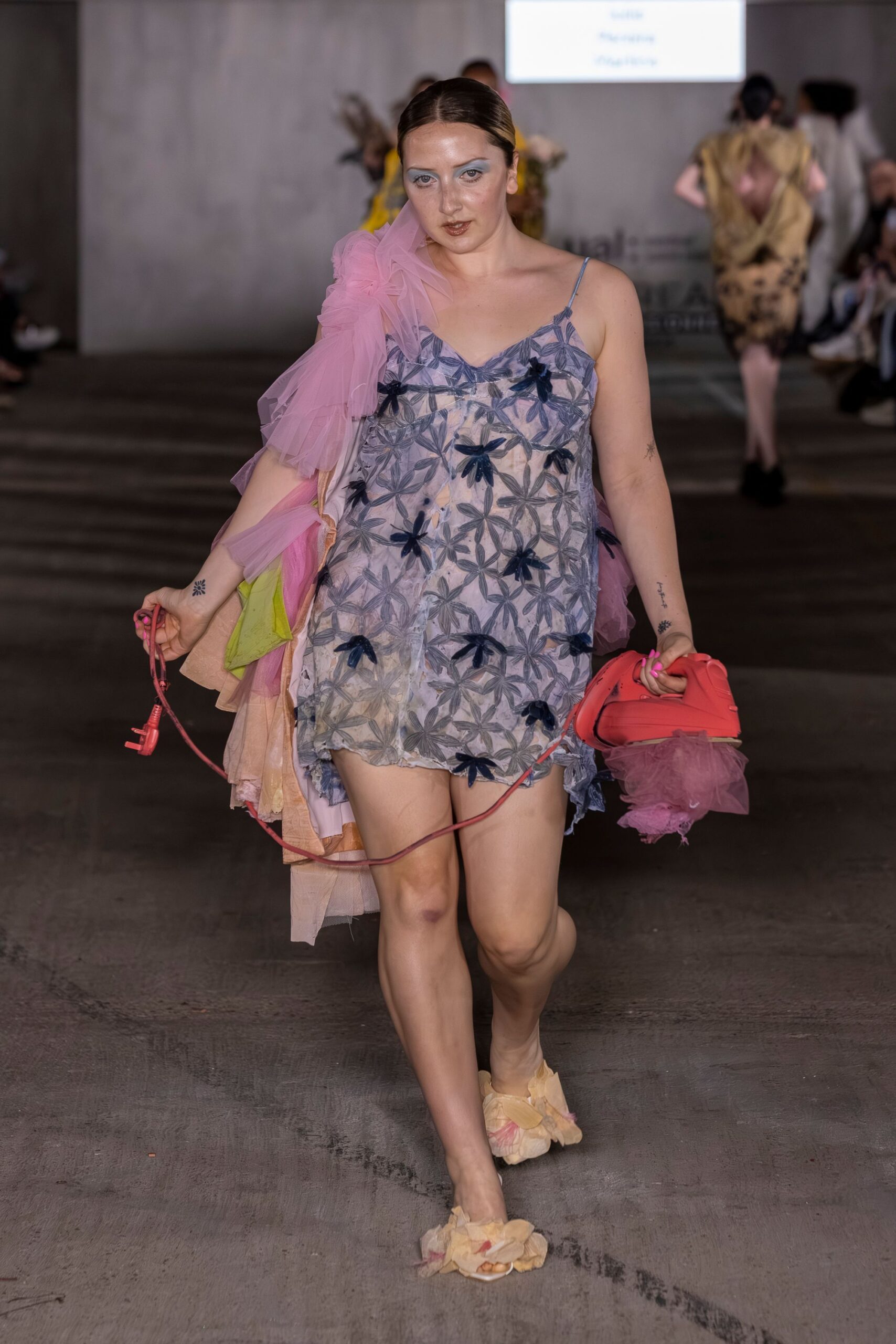 blue silk sleeveless v-neck relaxed floral layered dress