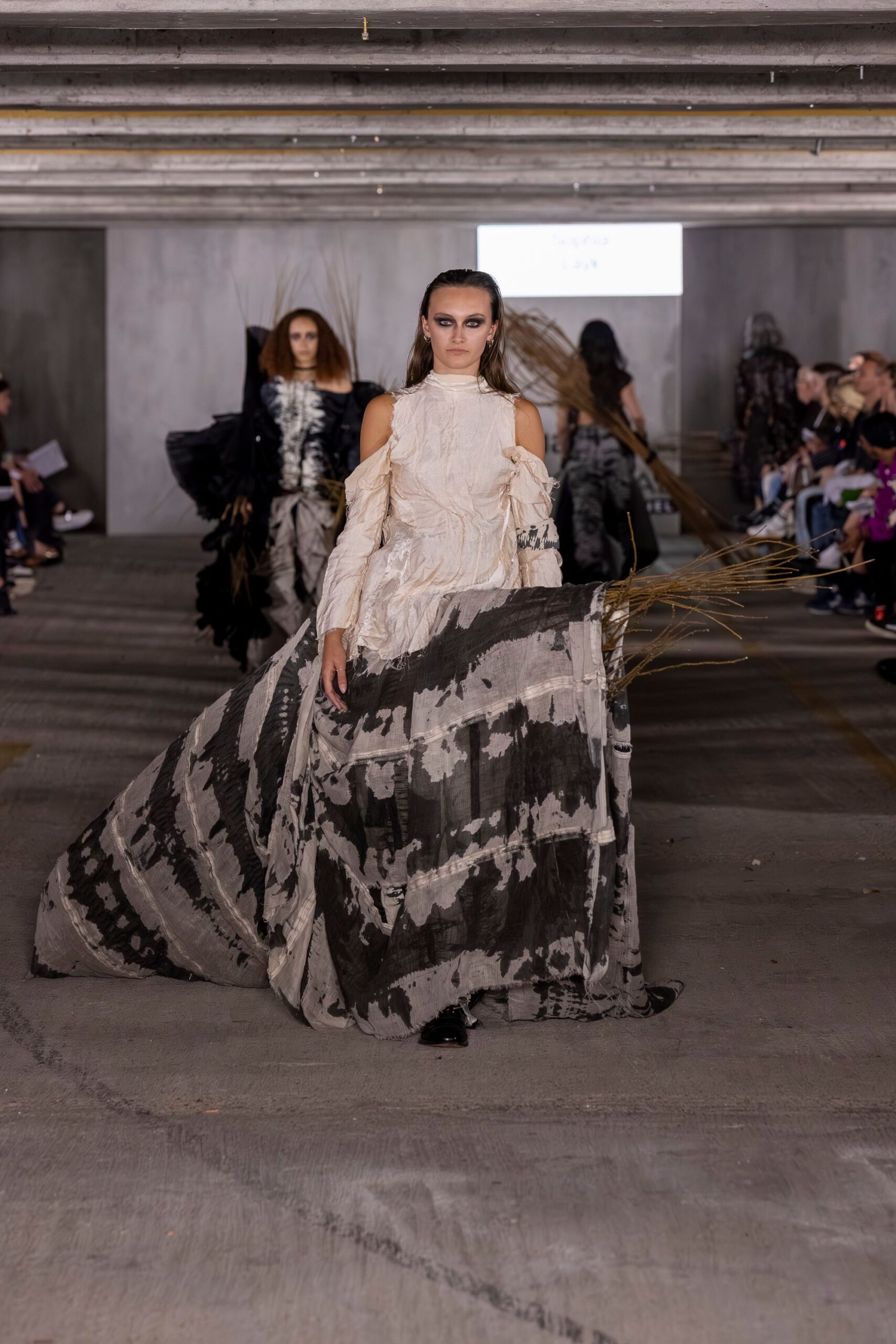 black and white flowing gown