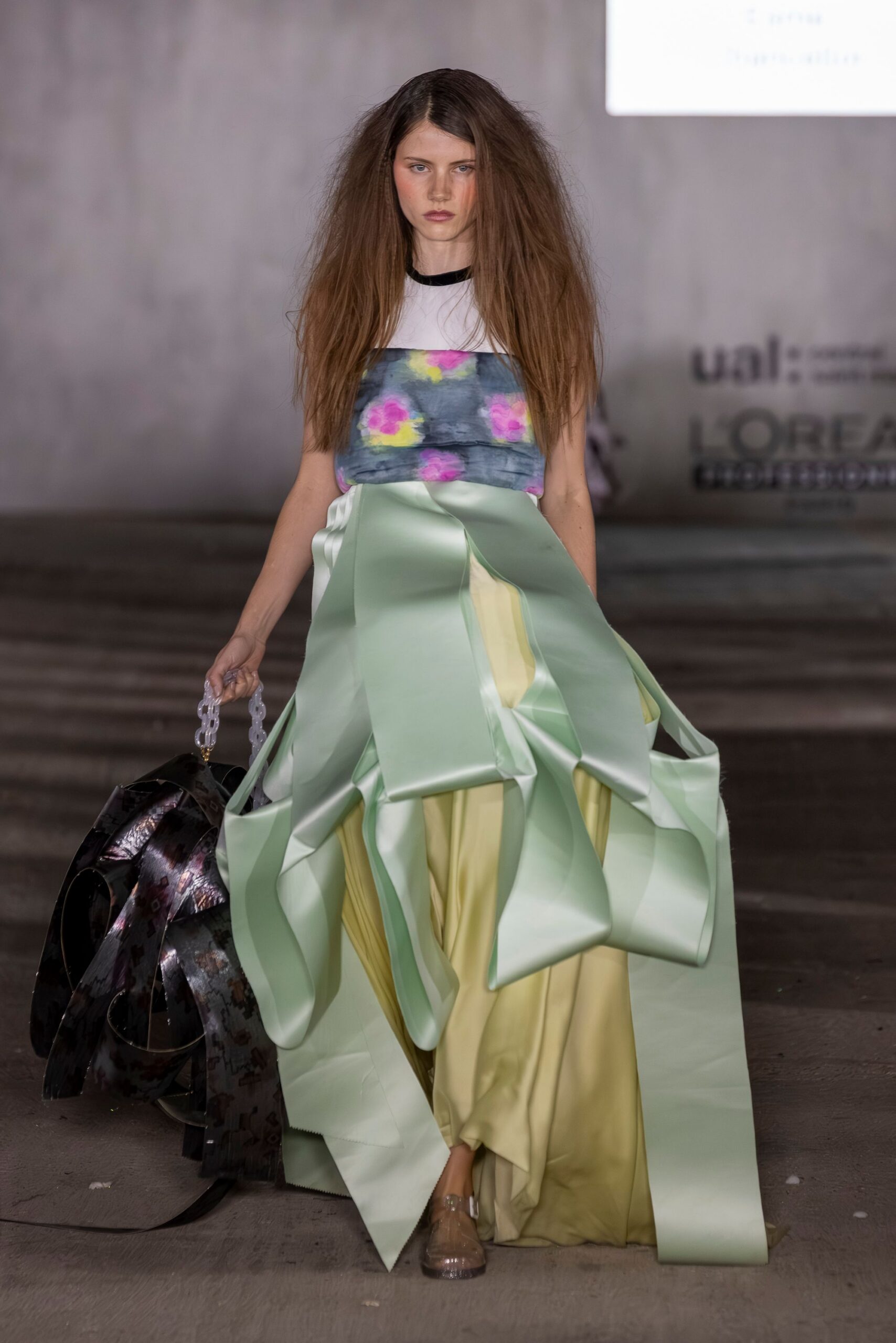 yellow silk fitted high-waisted pleated tiered maxi skirt