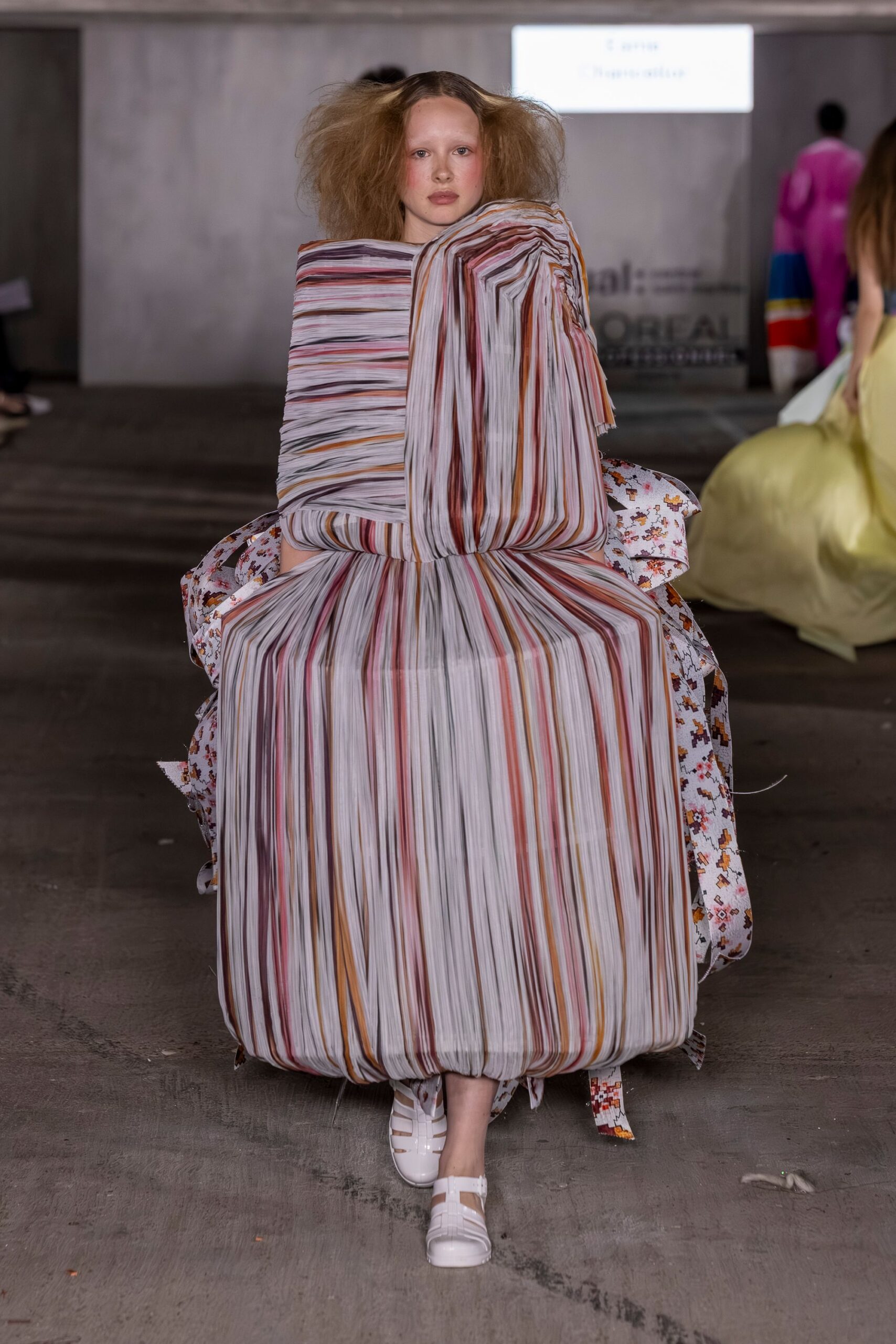 multi cotton sleeveless relaxed pleated layered maxi dress