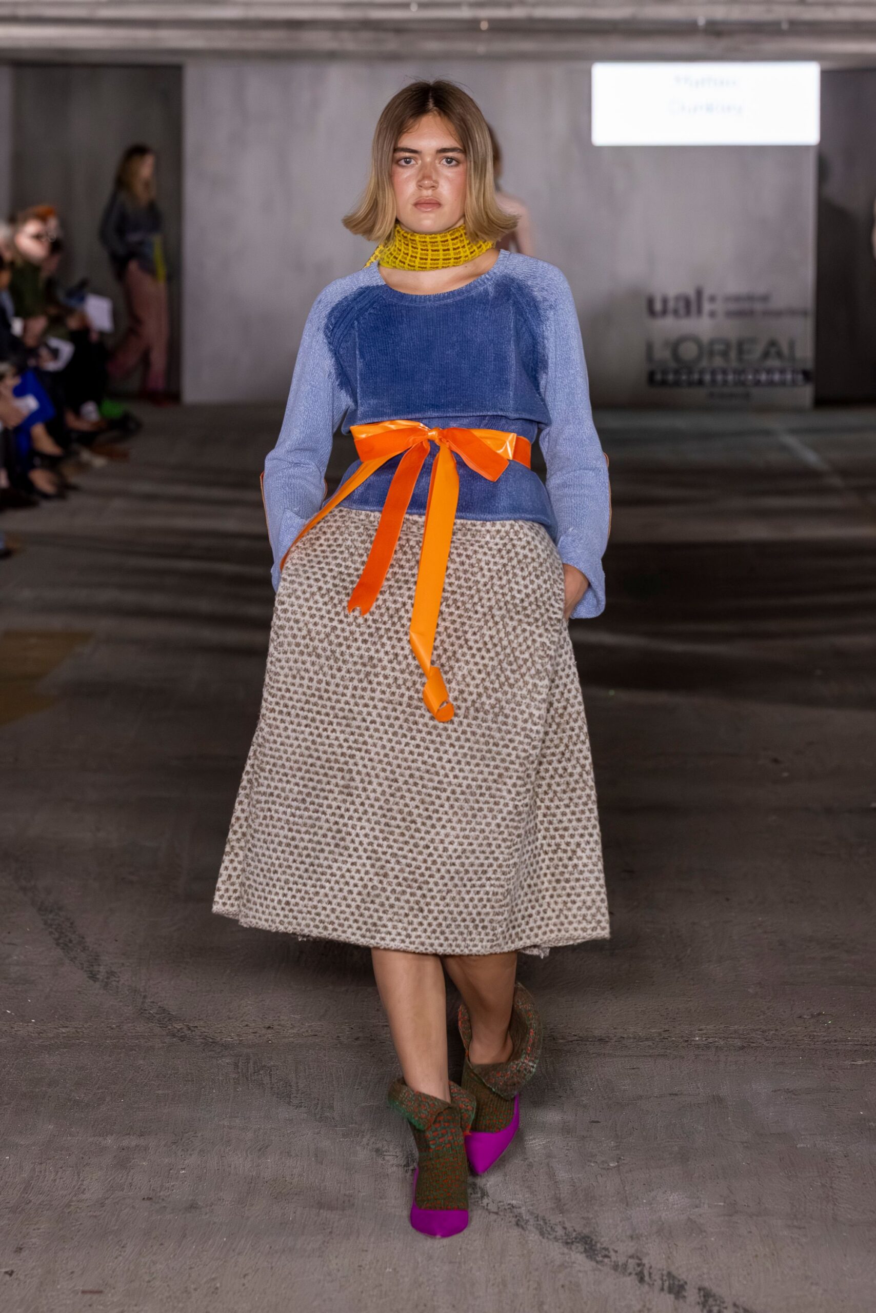 blue cotton long-sleeve collared relaxed layered top