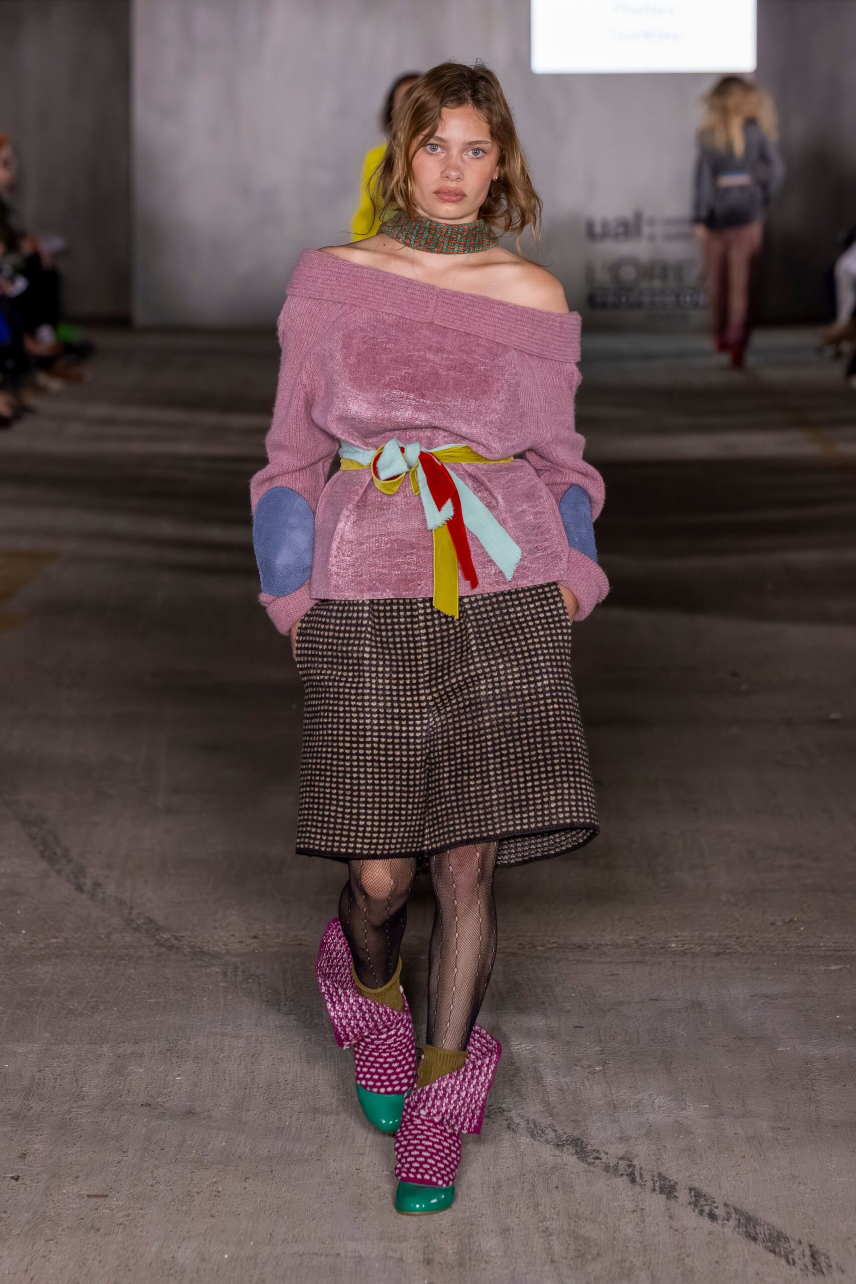 pink cotton off-shoulder long-sleeve relaxed layered sweater