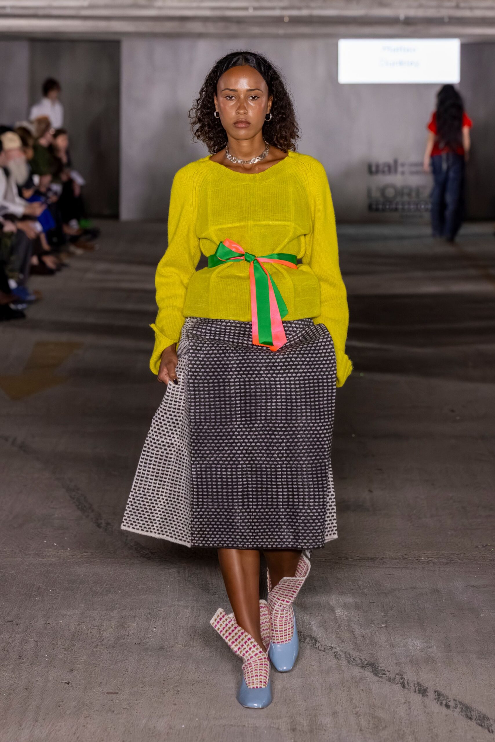 yellow wool long-sleeve collared relaxed layered sweater