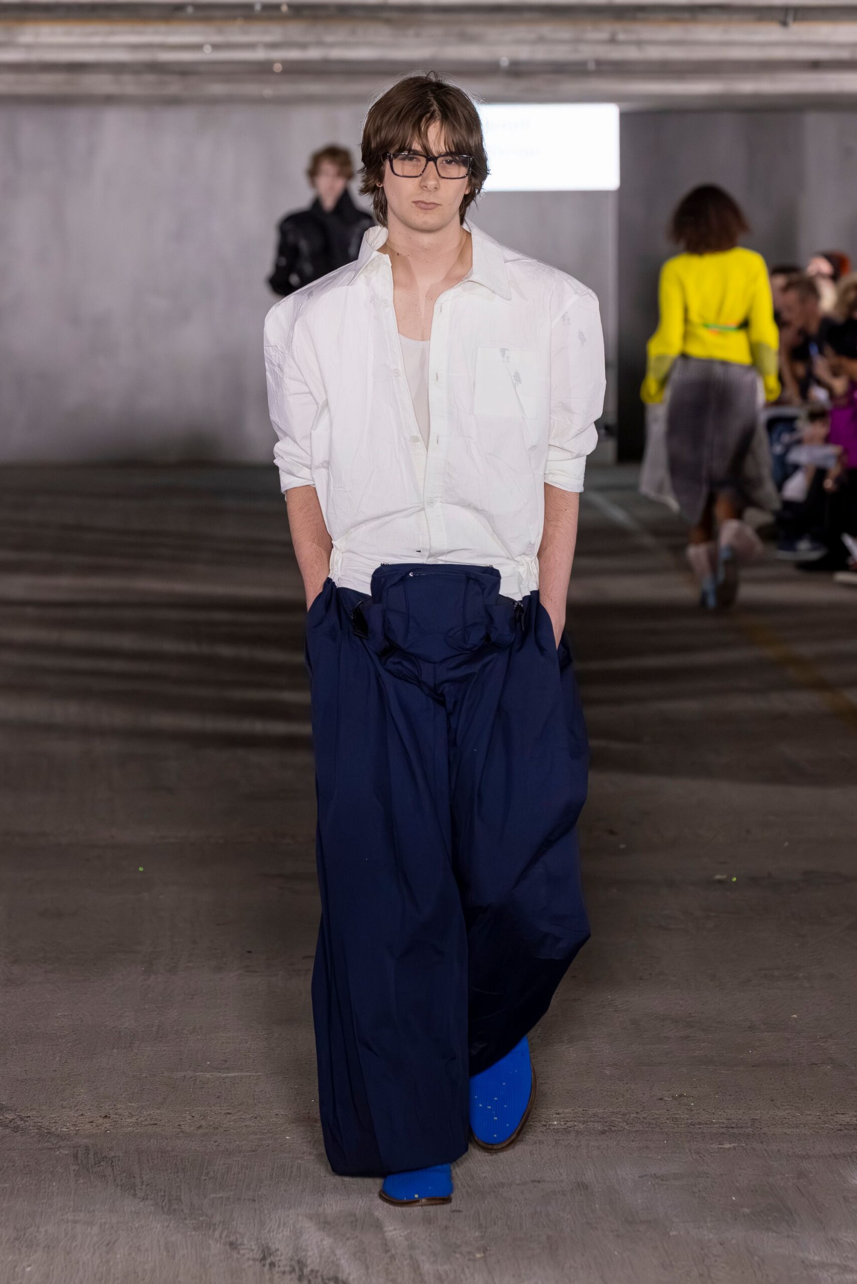 blue cotton relaxed wide-leg pants