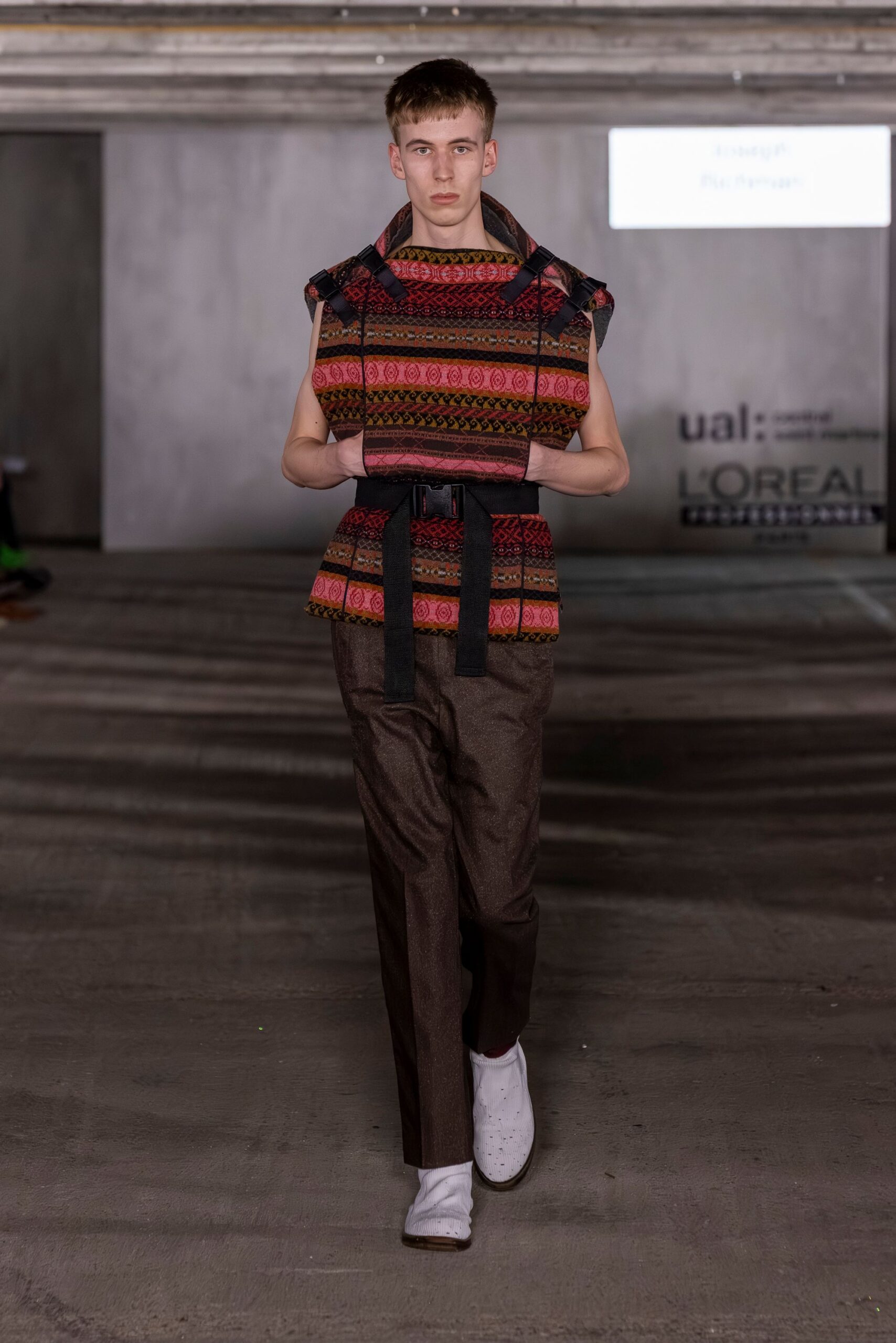 brown cotton tailored straight-leg pants