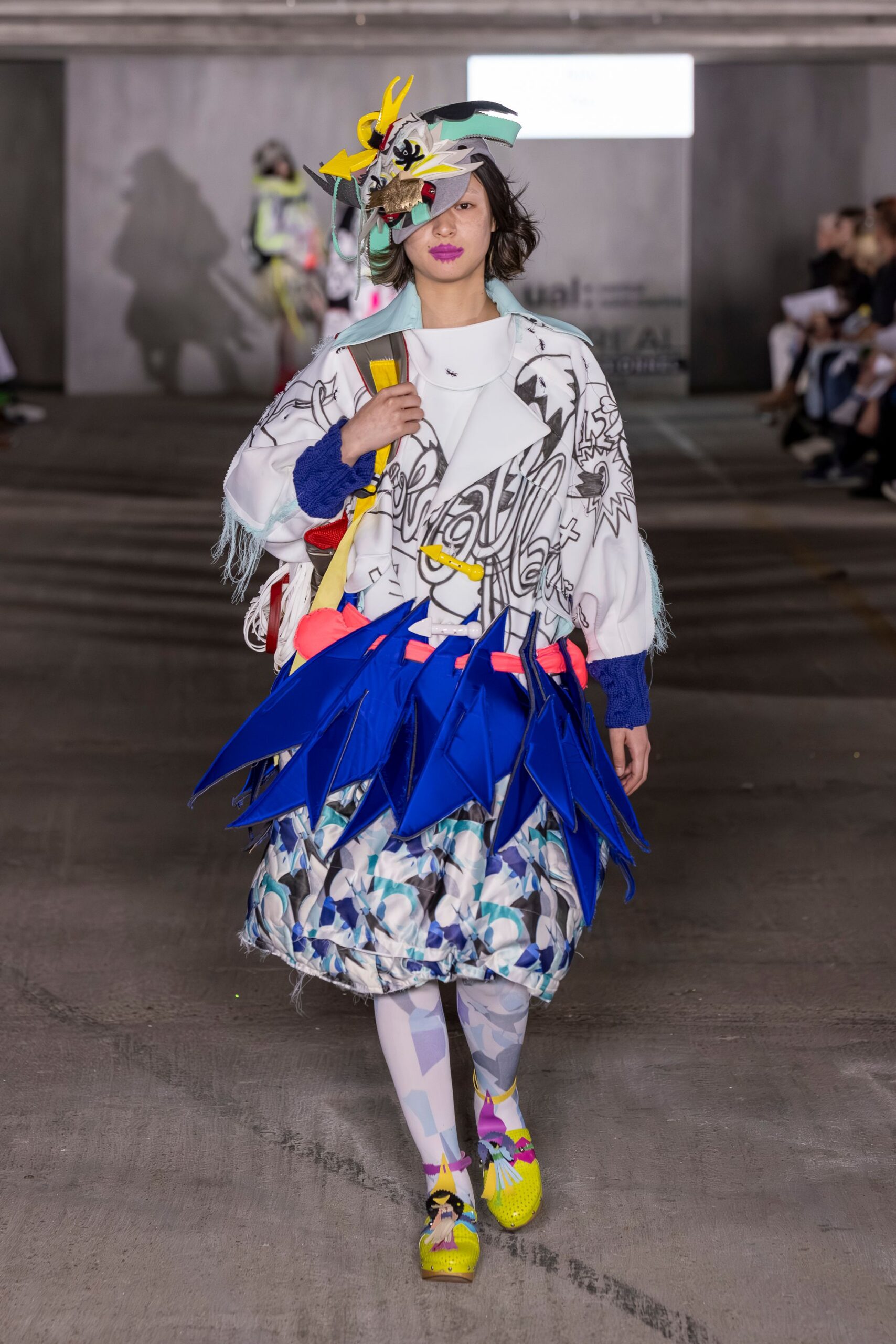 oversized printed top with layered skirt