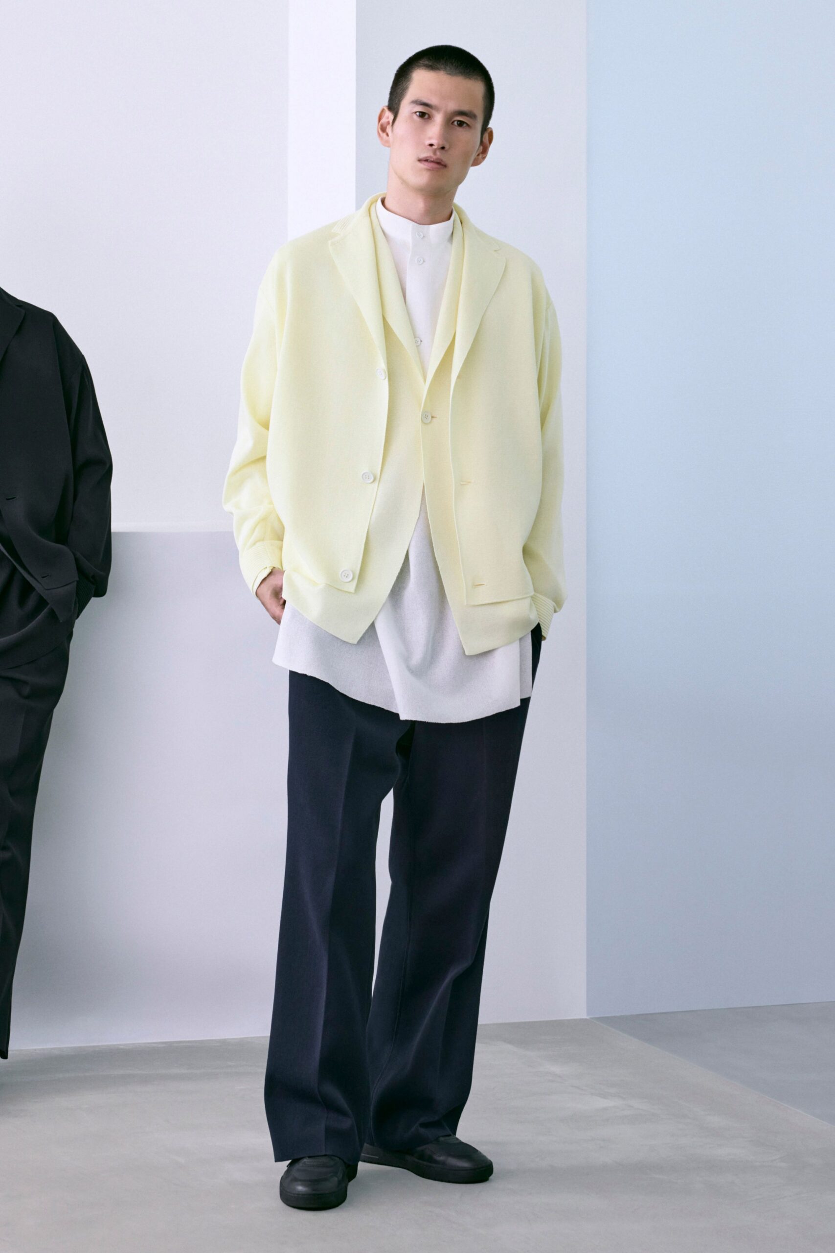 yellow wool long-sleeve collared relaxed jacket