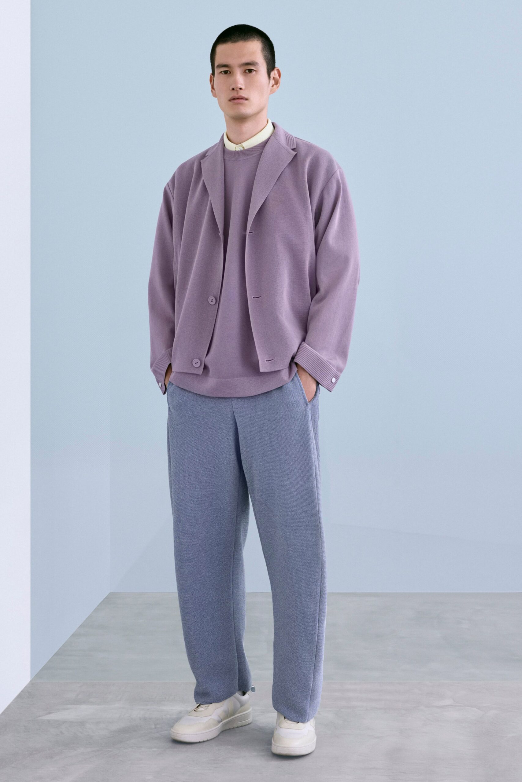 purple cotton long-sleeve collared relaxed jacket