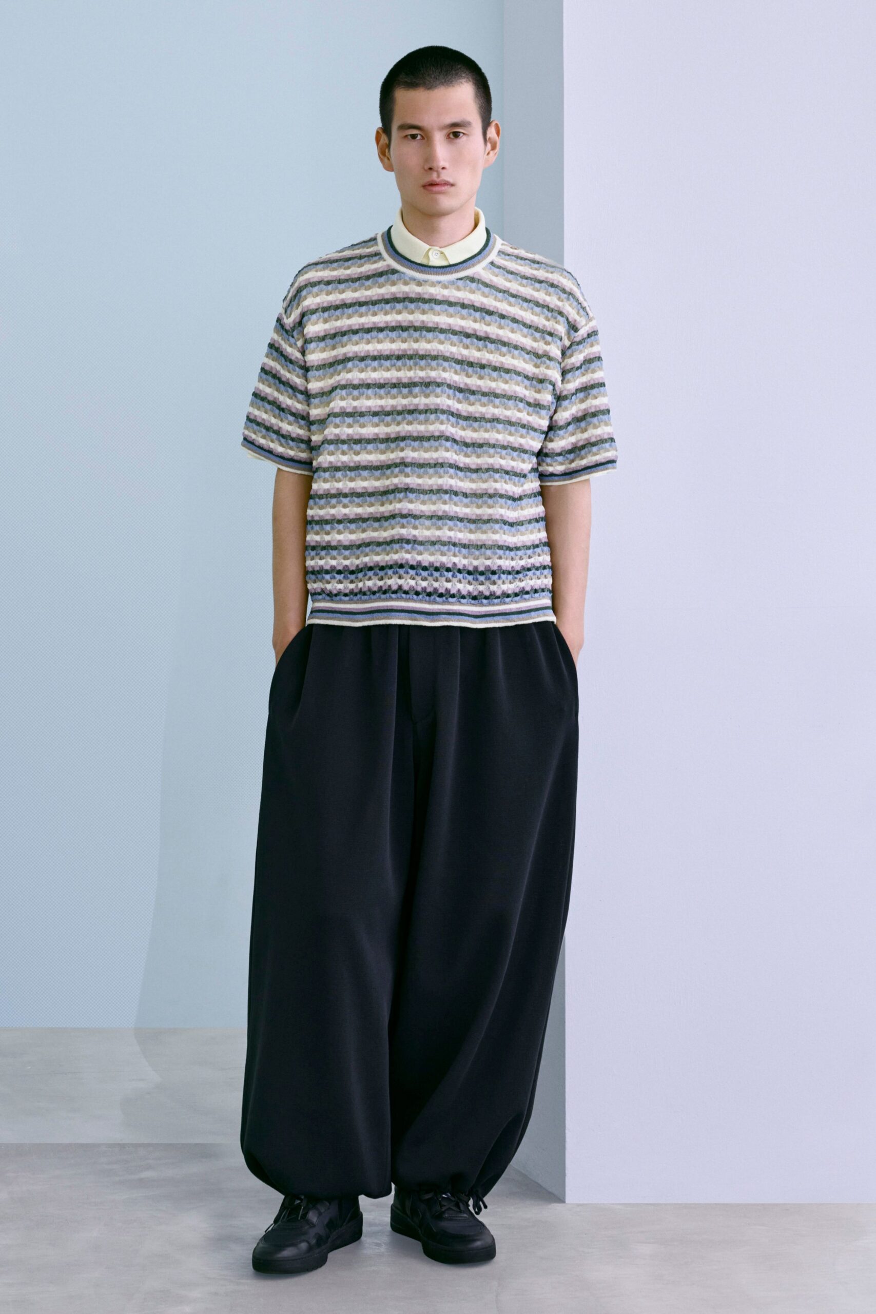 multi-striped relaxed top with wide-leg pants
