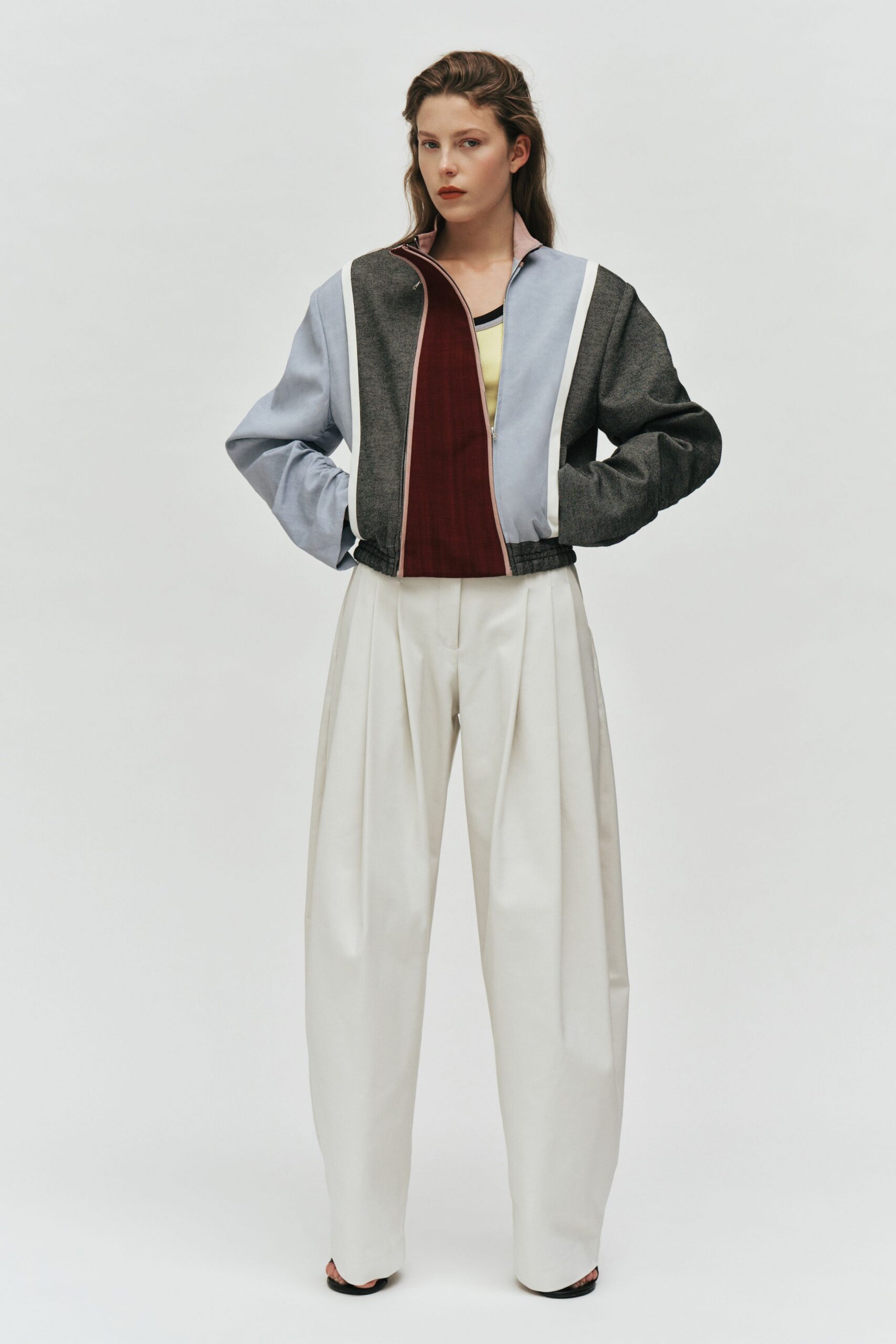 white cotton relaxed pleated pants