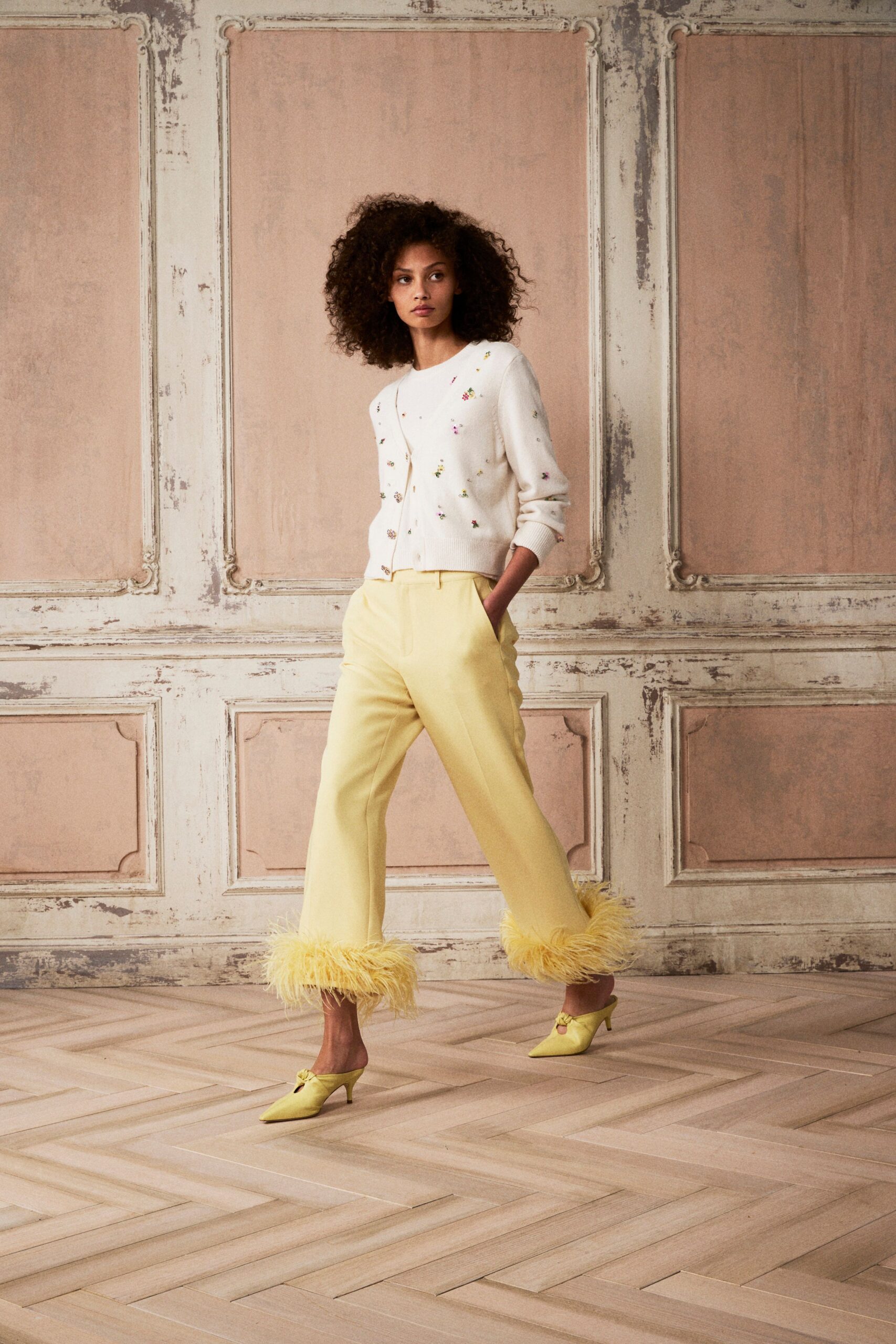 white cotton long-sleeve collared fitted embroidered sweater