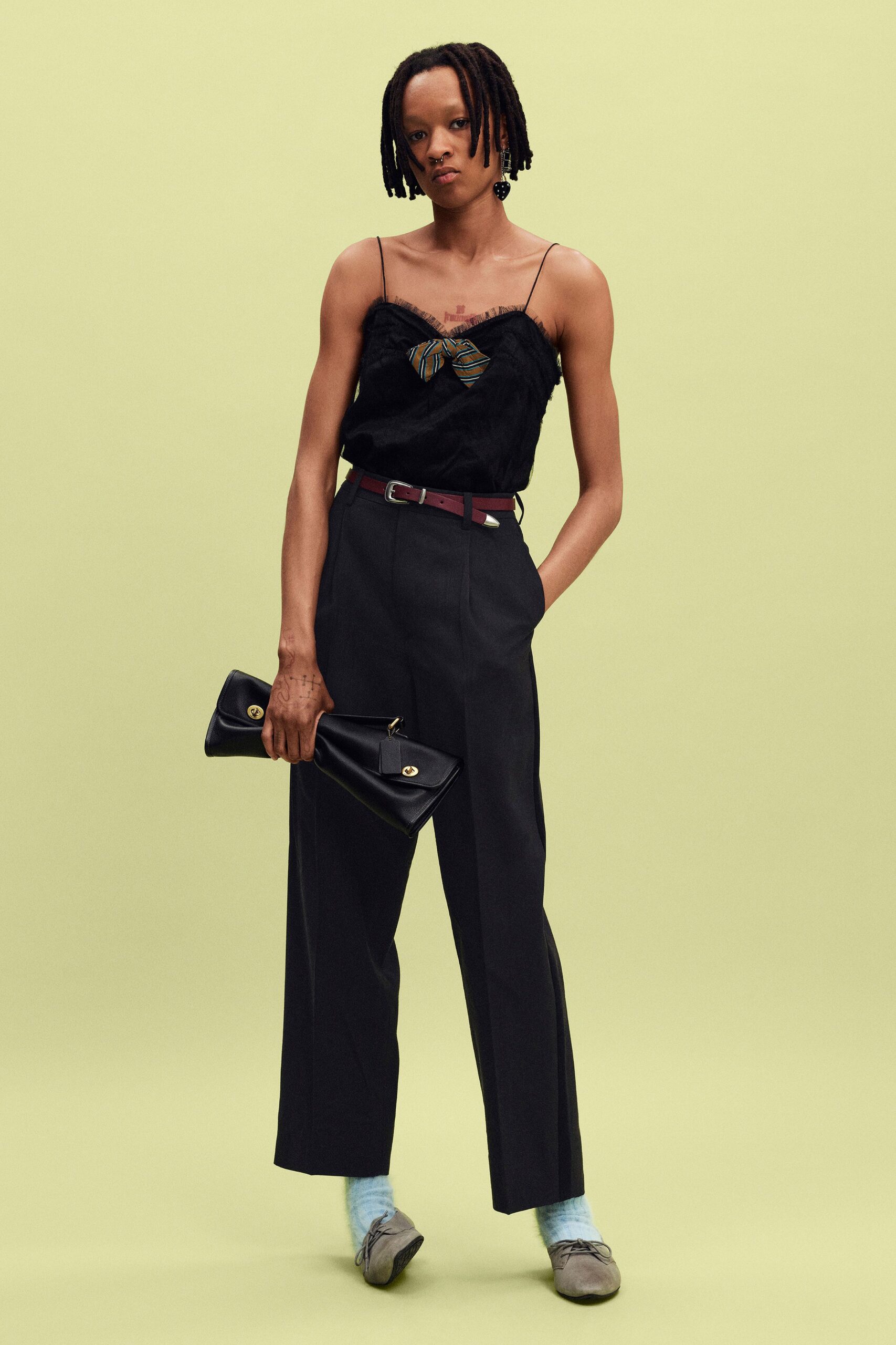 black silk sleeveless fitted ruffled top