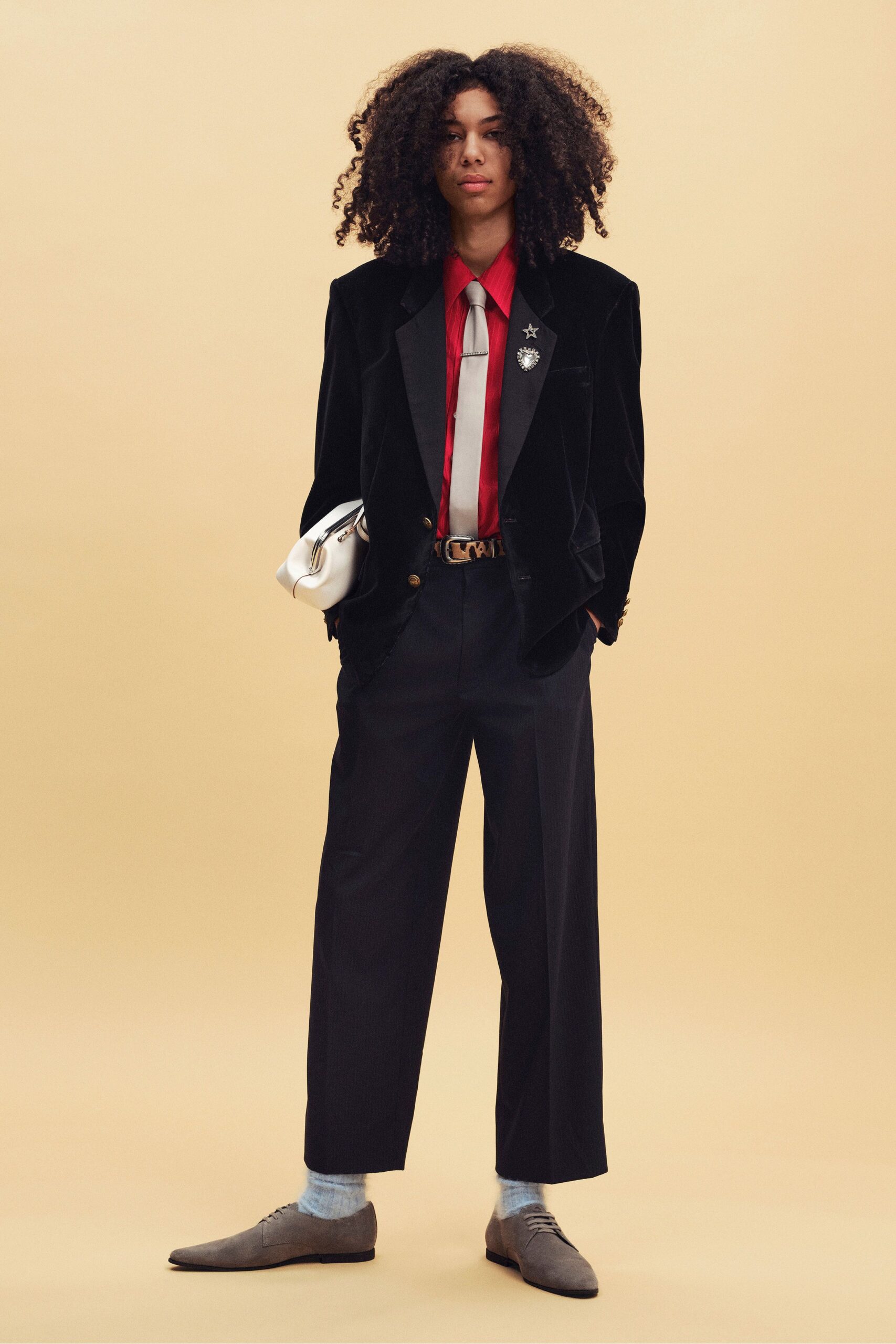 red cotton long-sleeve collared fitted shirt