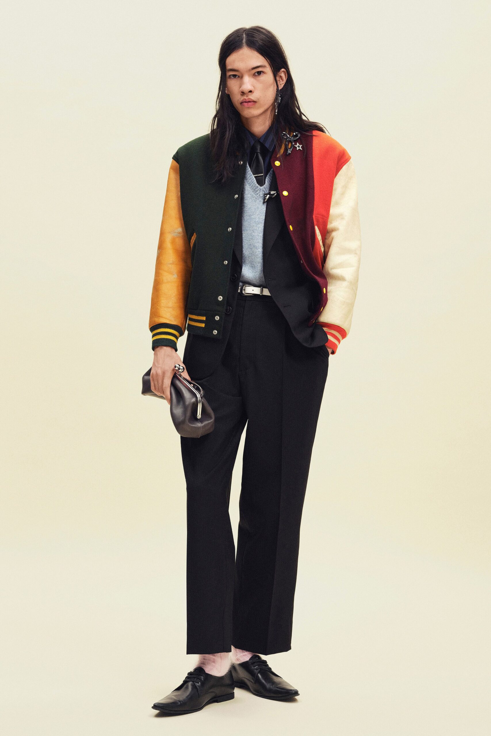 black wool tailored straight-leg pants