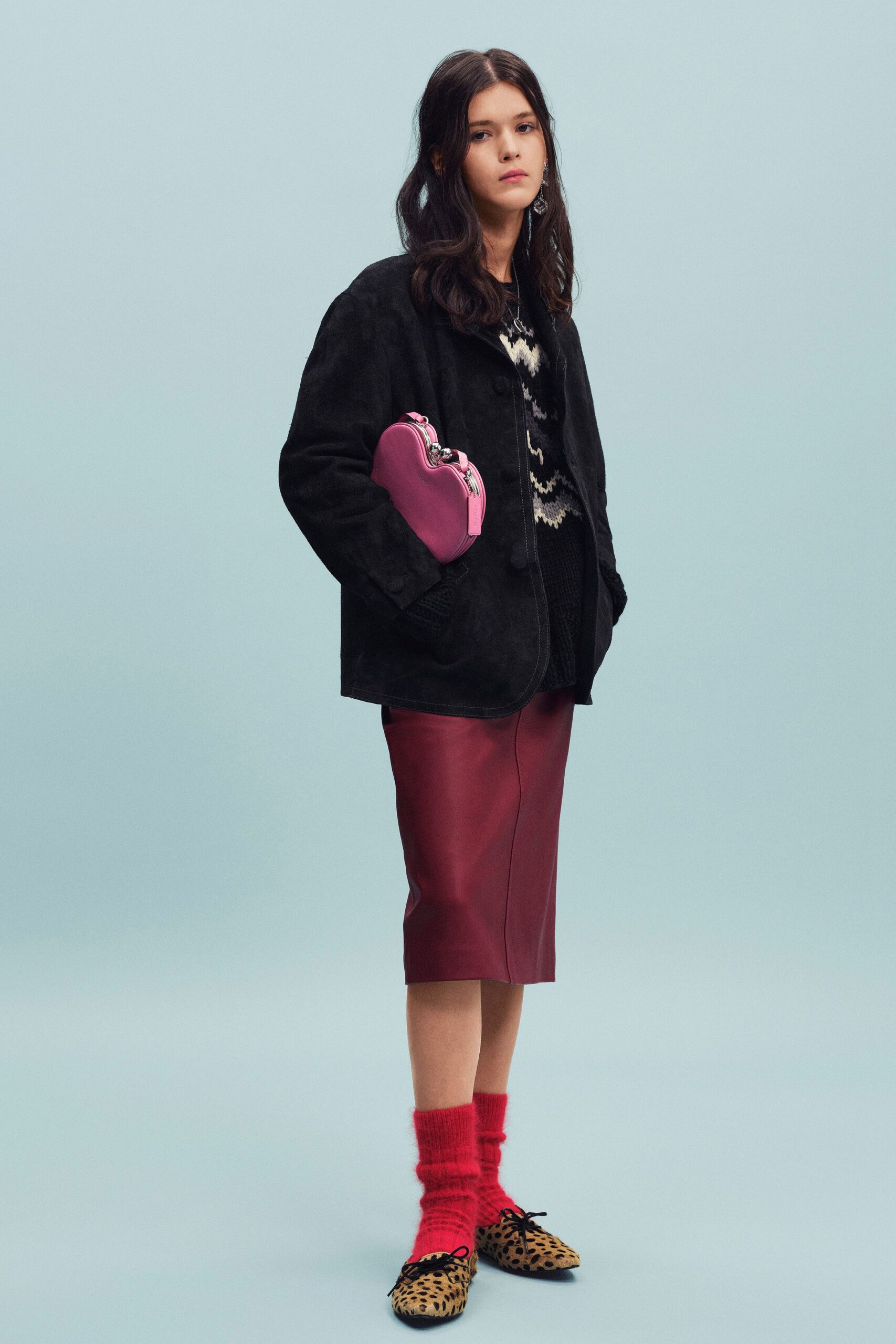 red leather fitted pencil skirt