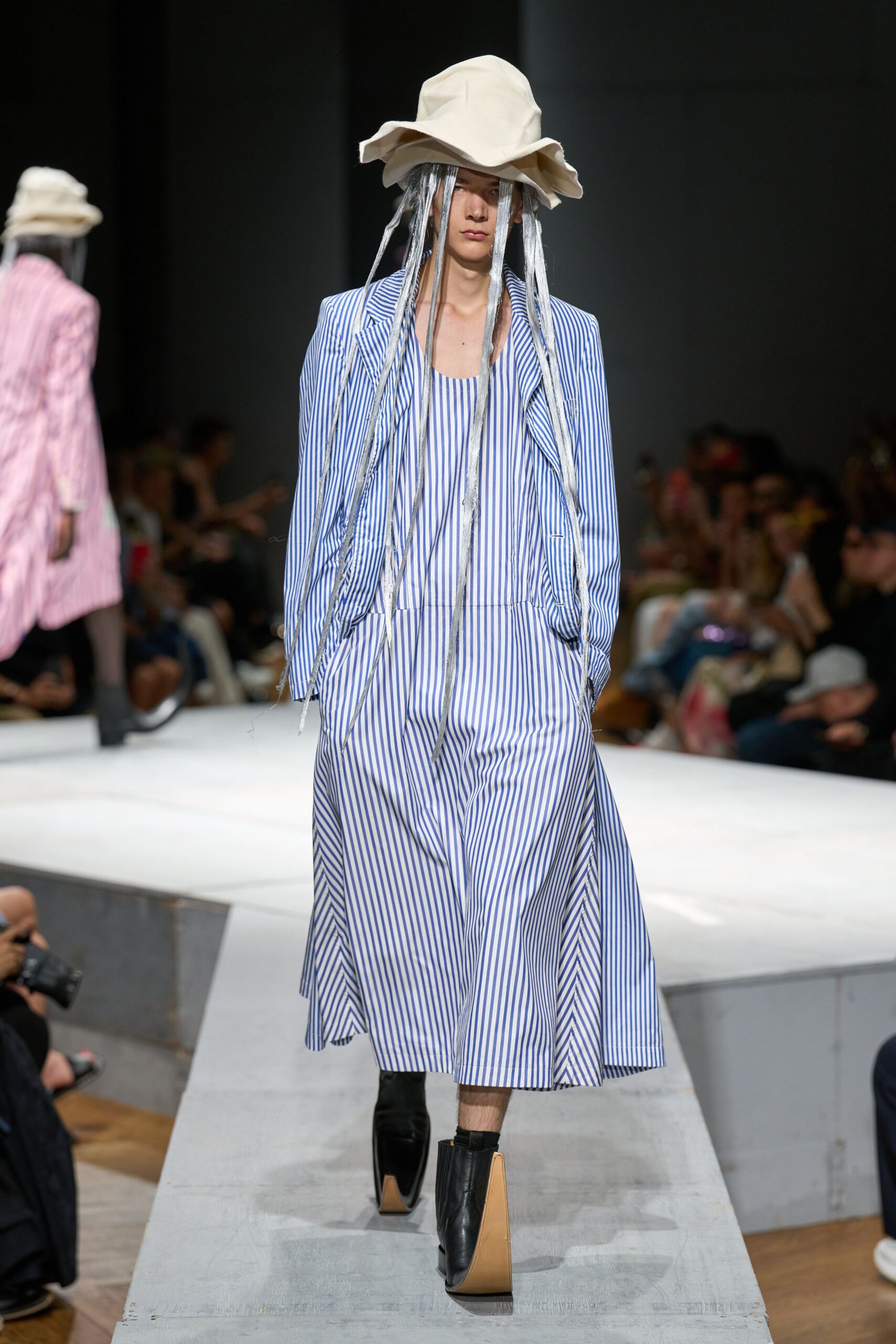 blue and white striped coat
