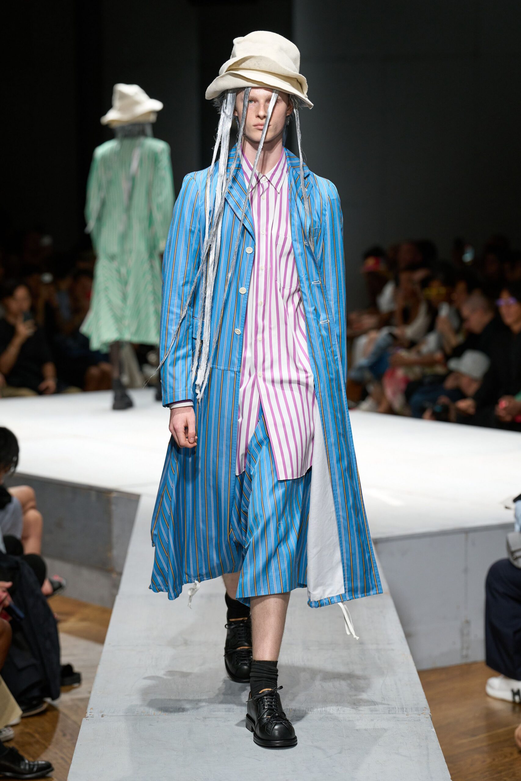 striped coat and shirt ensemble