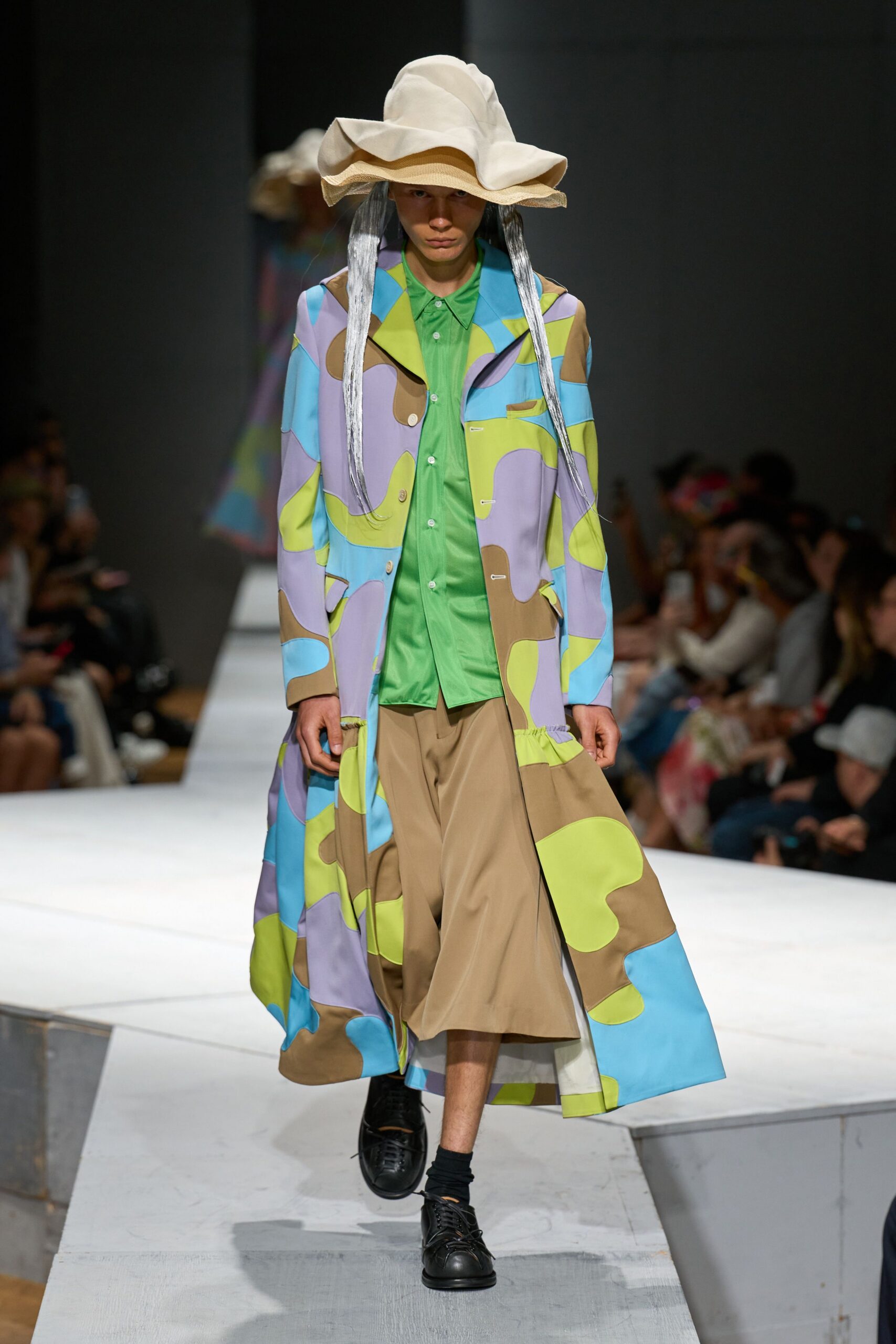 color-blocked coat with shorts