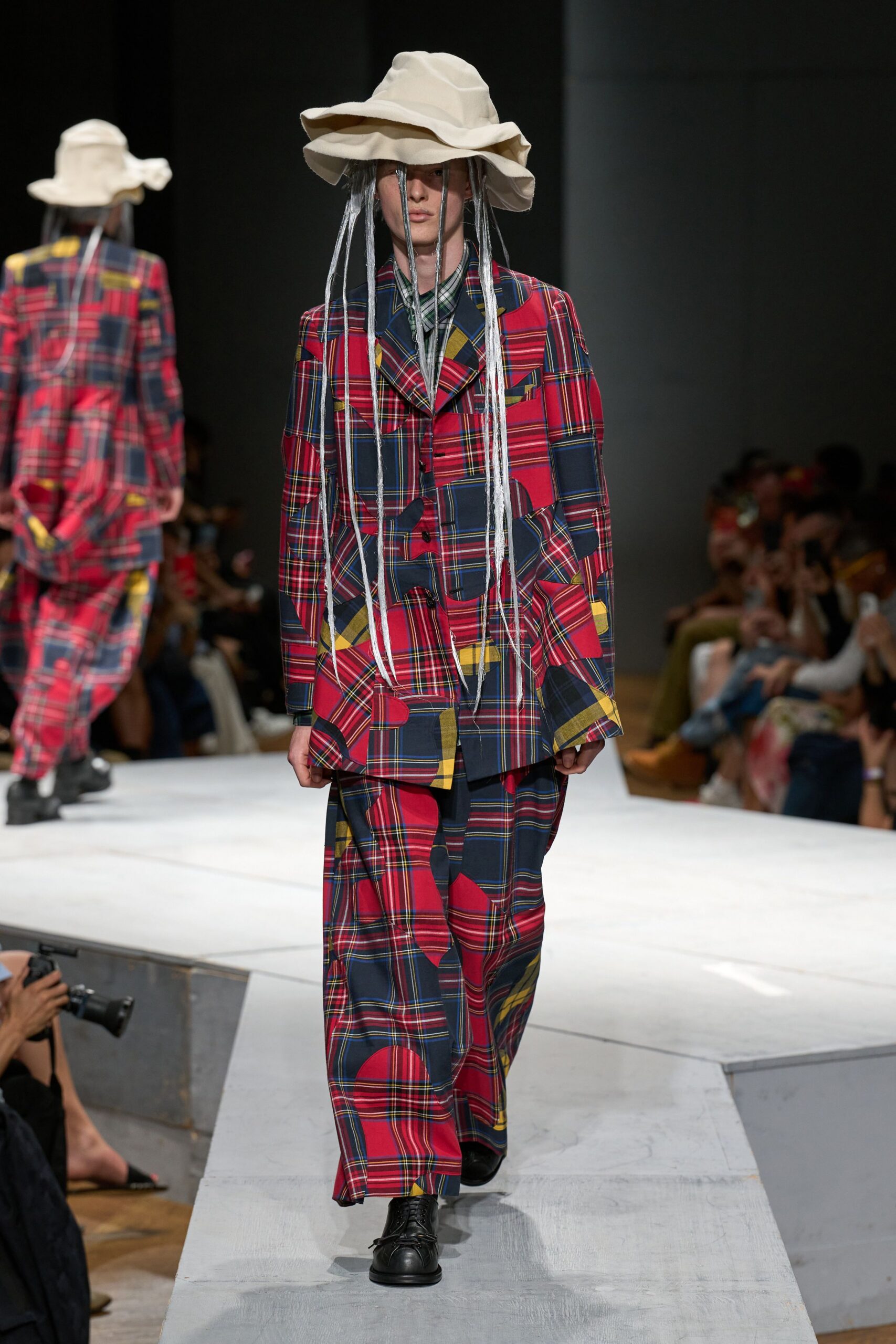 red checked suit with hat