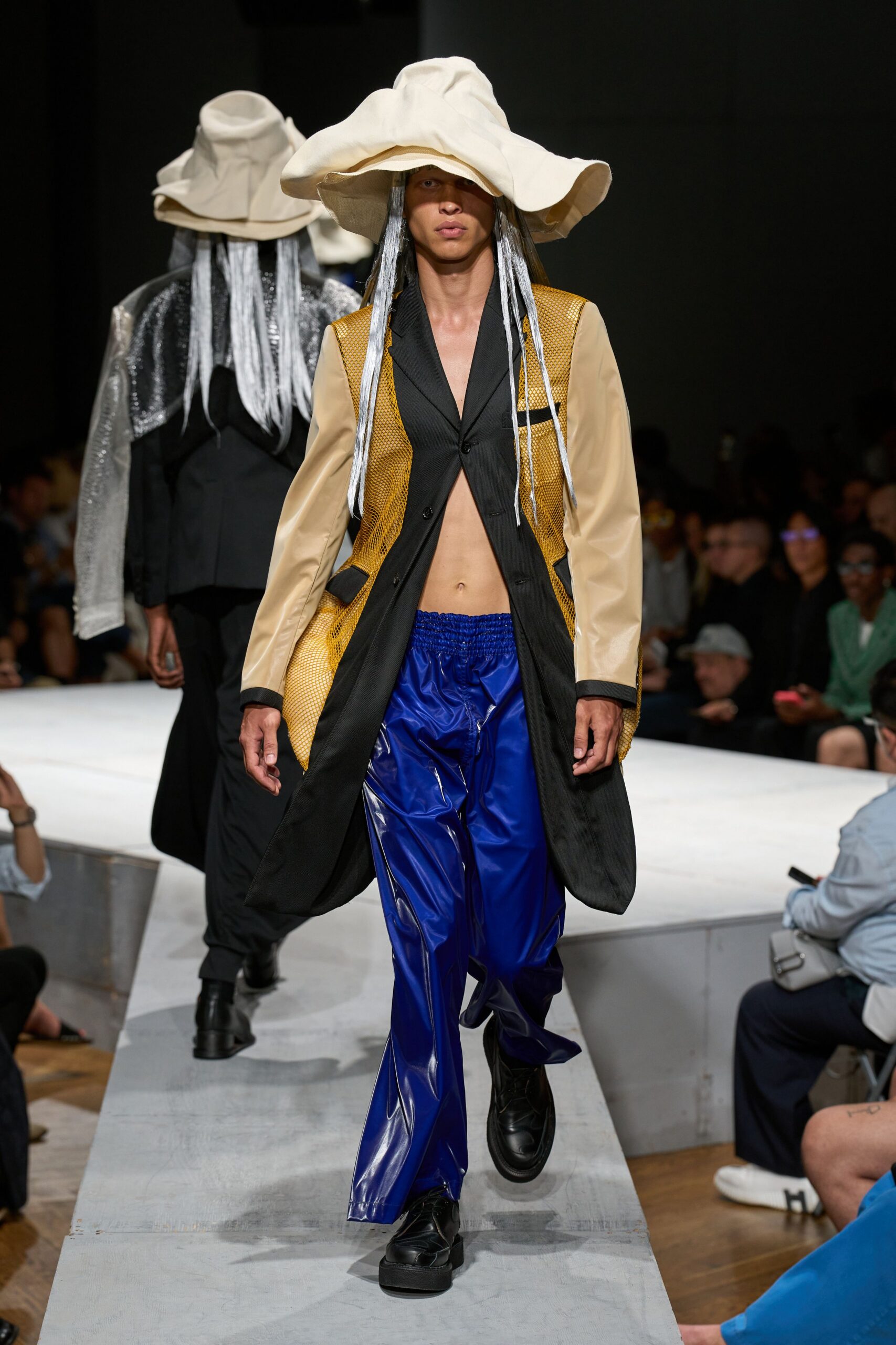 blue vinyl relaxed straight-leg pants