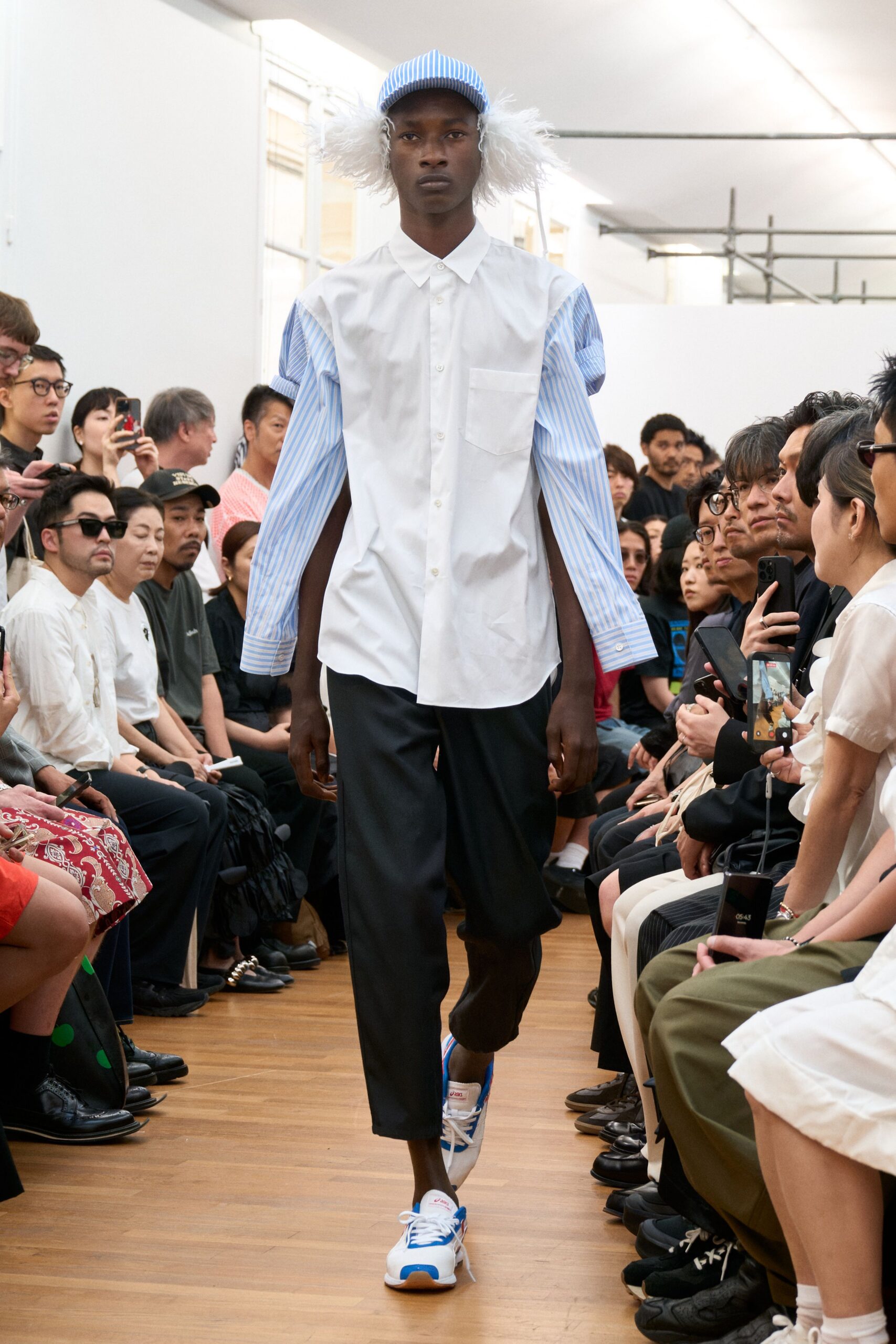 relaxed white blue striped shirt