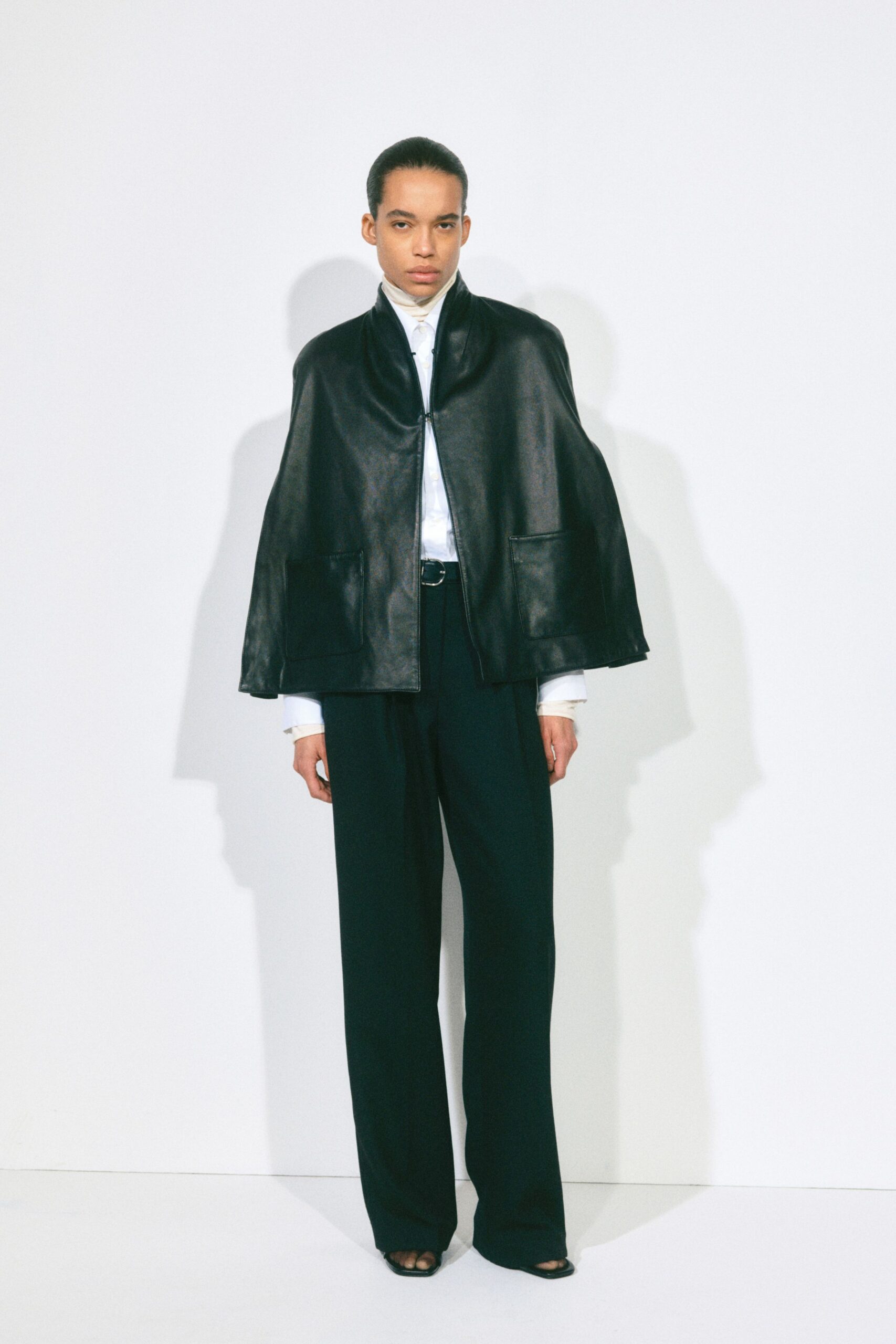 black wool tailored high-waisted straight-leg pants