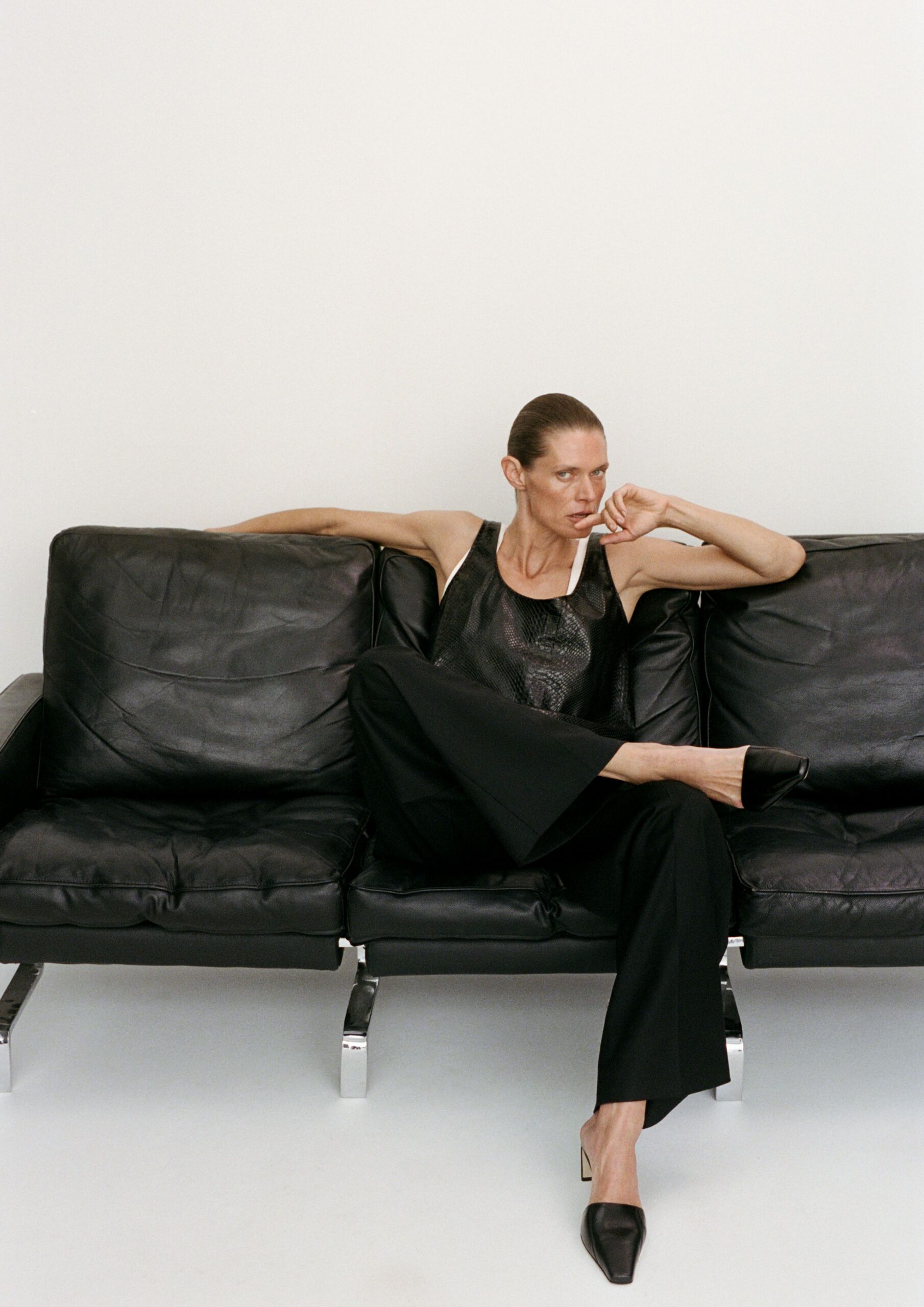 black cotton relaxed straight-leg pants