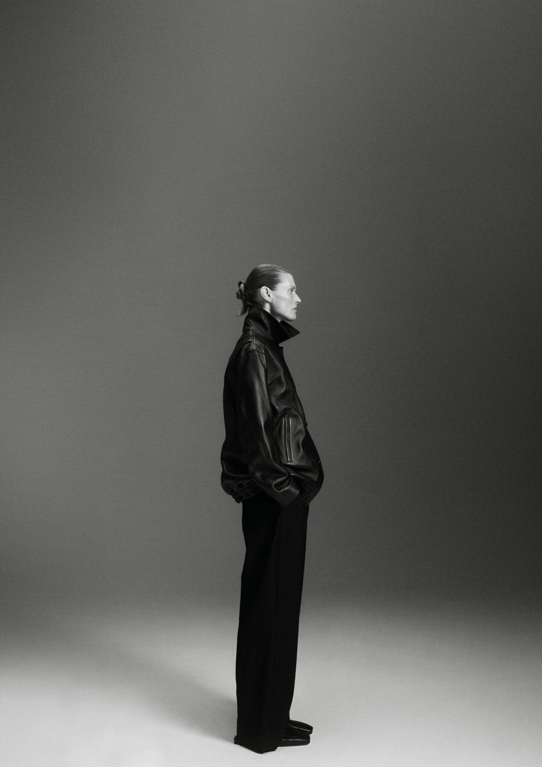 black wool tailored straight-leg pants