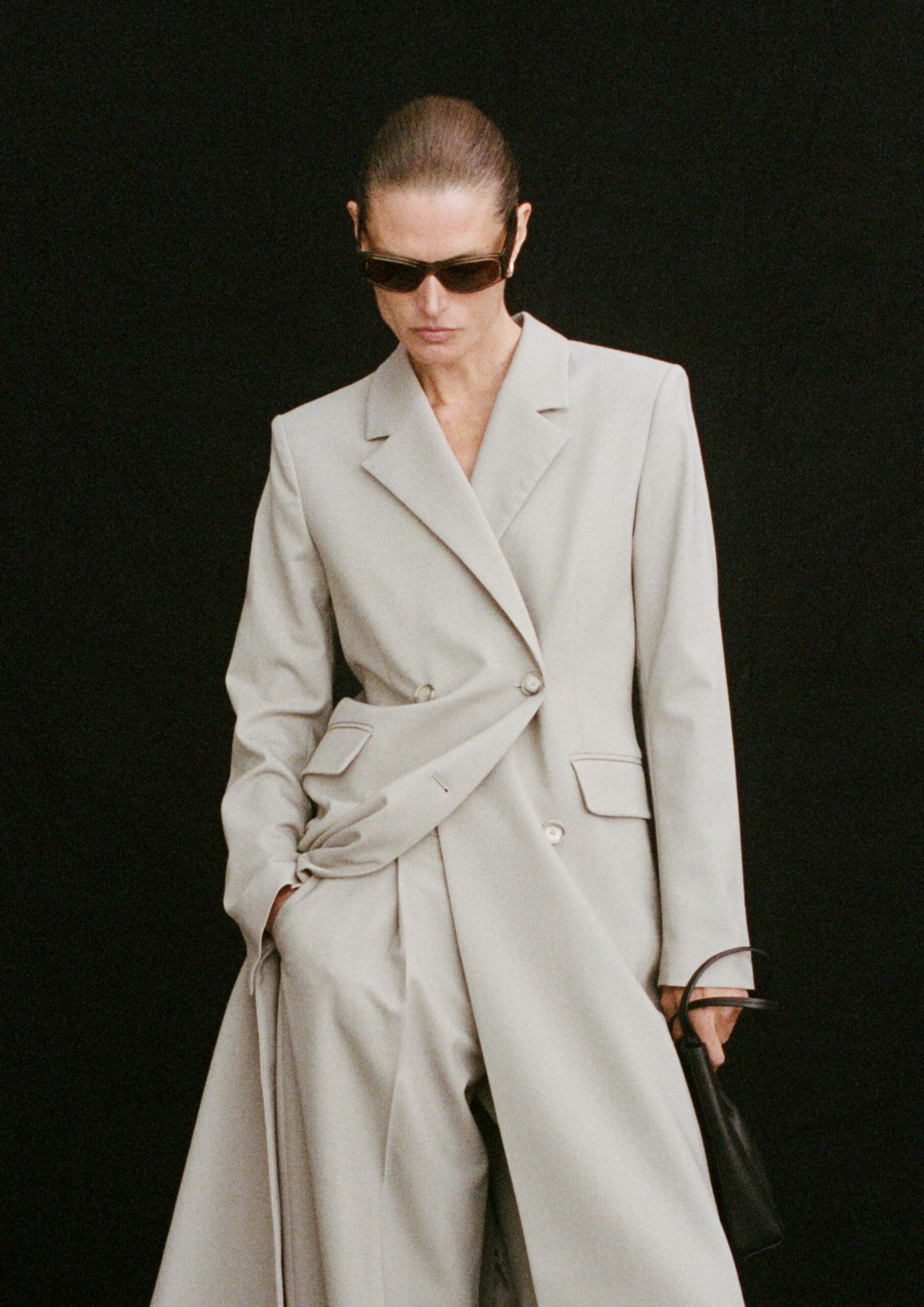 beige wool tailored straight-leg pants