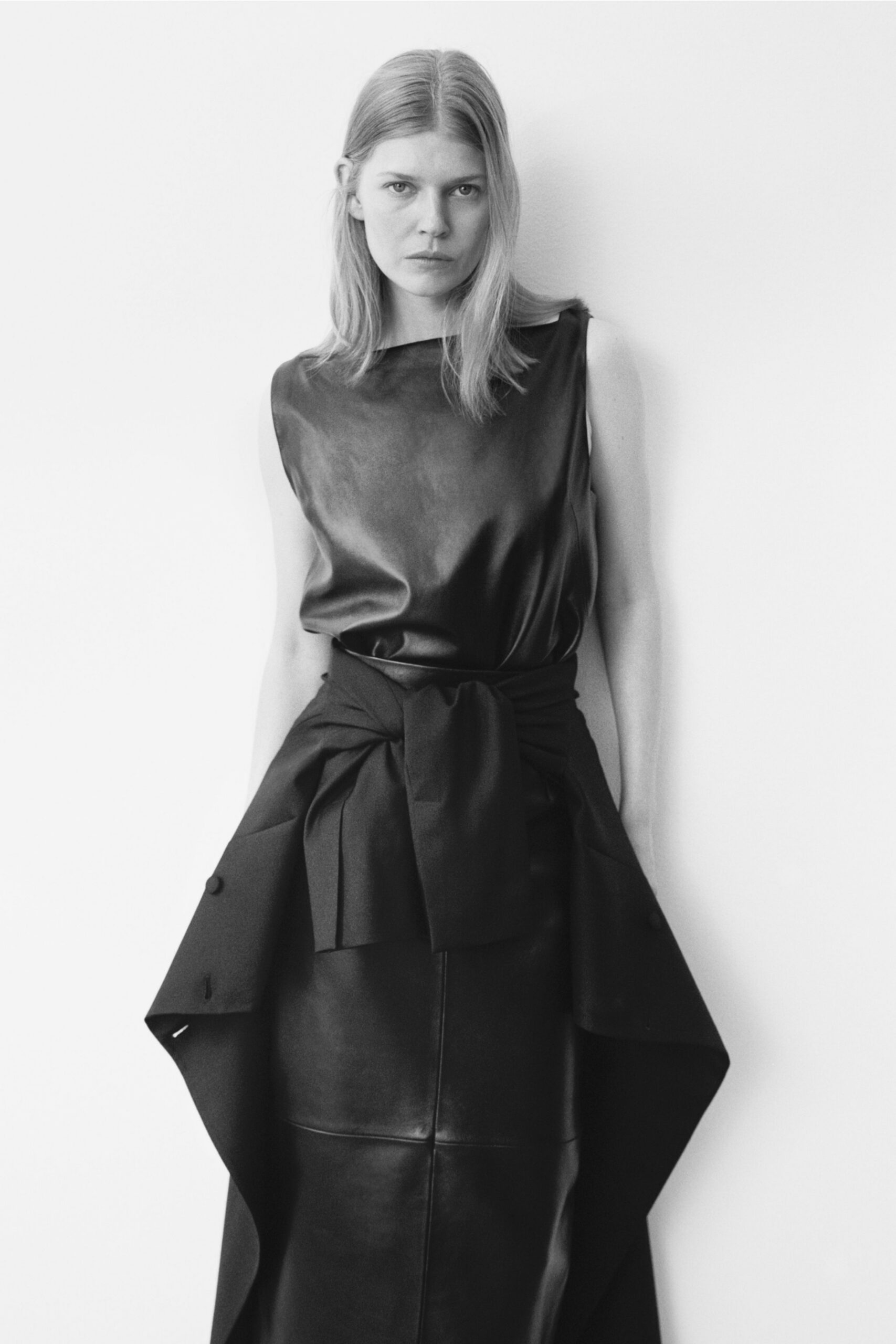 black leather sleeveless dress
