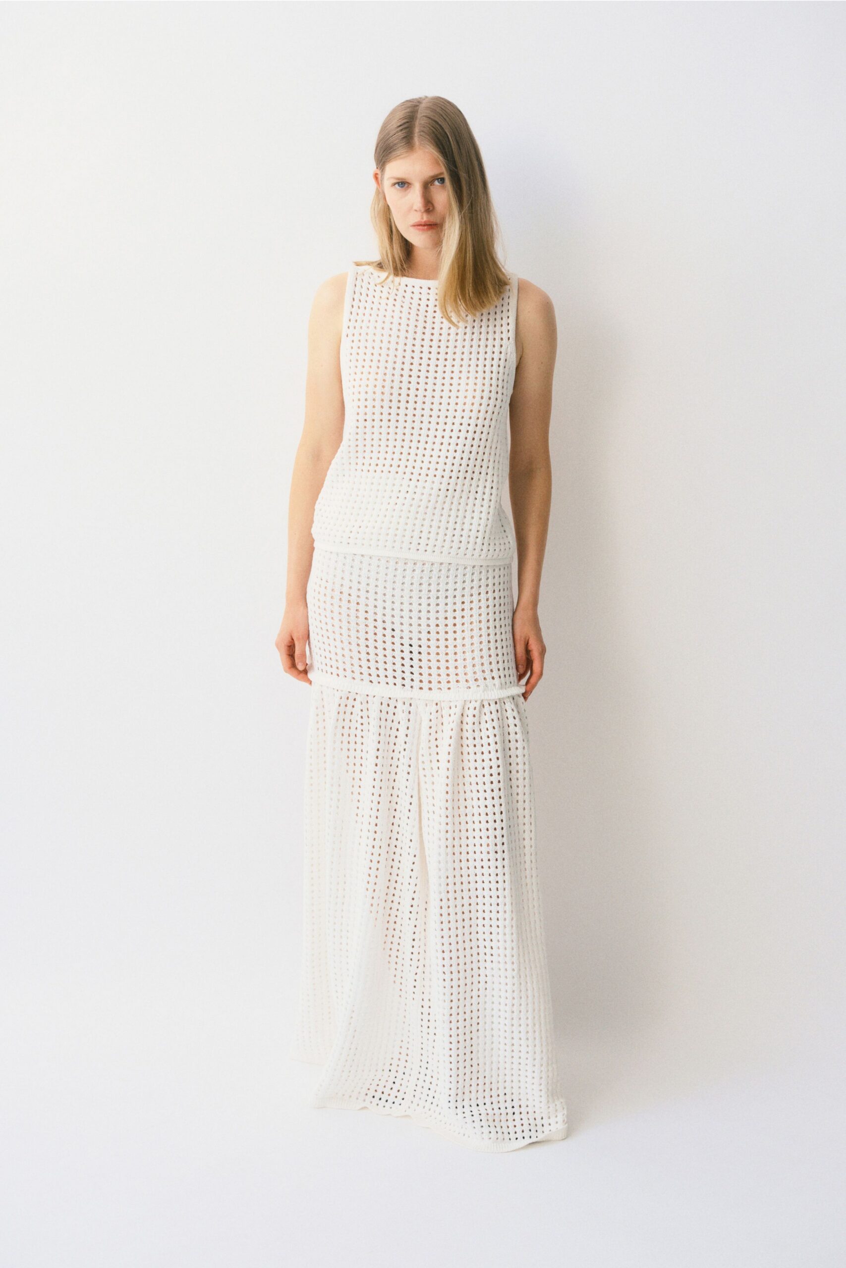 white sheer layered maxi dress